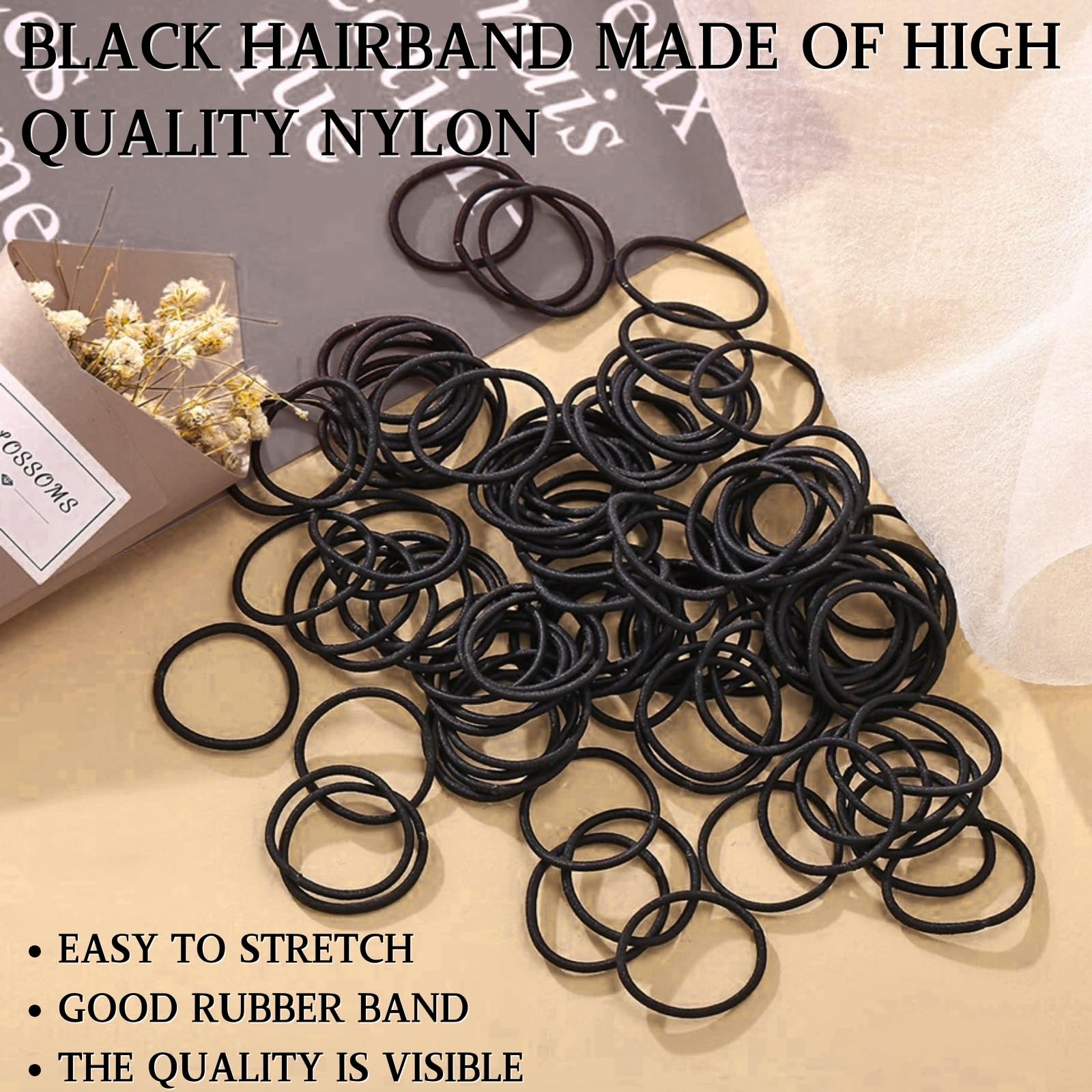 KEYRI 200 Piezas Gomas Pelo 2mm Coleteros Pelo Mujer Elástico Gomas Coleteros Pelo Niña Gomas Pelo Negras Durable Altamente Elástico Goma Pelo Gomillas Pelo Niña para Mujeres Niñas Hombres (Negro)