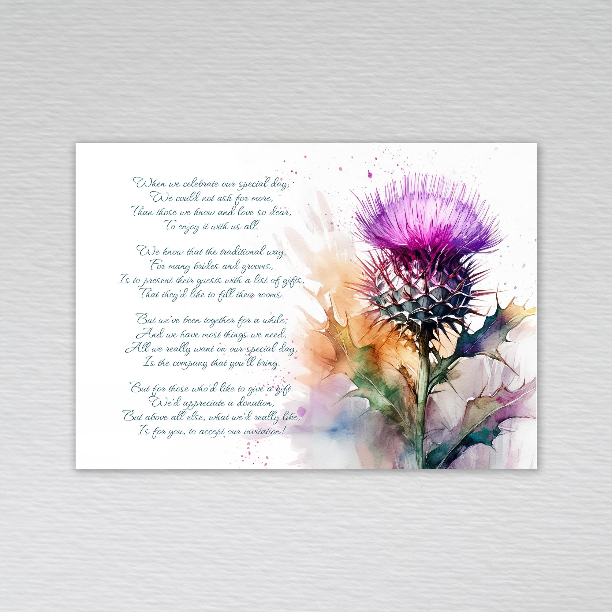 Wedding Money Poem Cards Requesting Monetary Gift with a Scottish Thistle Theme - Flower of Scotland: Wedding Money Poem (Pack of 50 without Envelopes) โ image 1