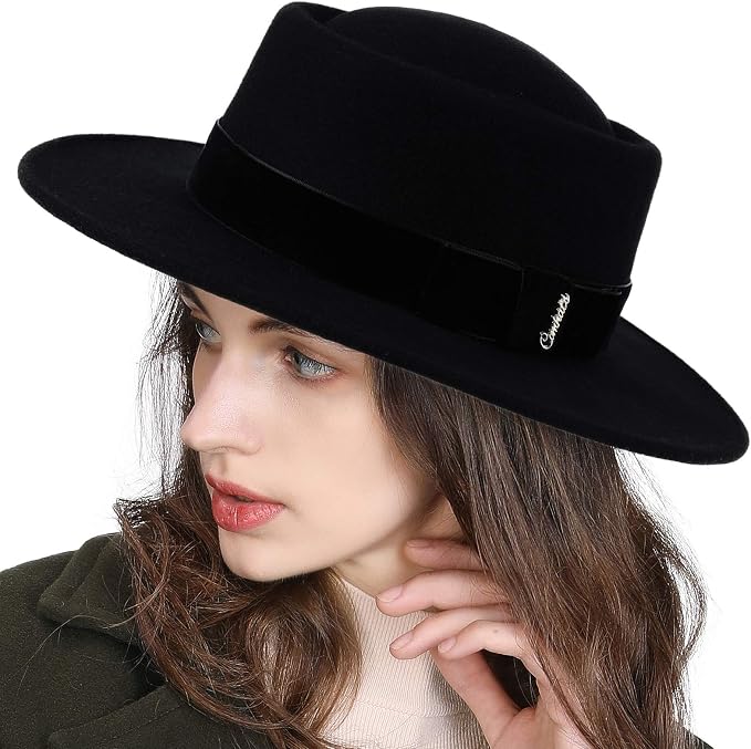 Fancet Cappello Fedora da donna, 100% in feltro di lana, a tesa larga,  Derby, per feste in chiesa, invernali, per donne, 88350_Nero (nastro di  velluto), M : Amazon.it: Abbigliamento