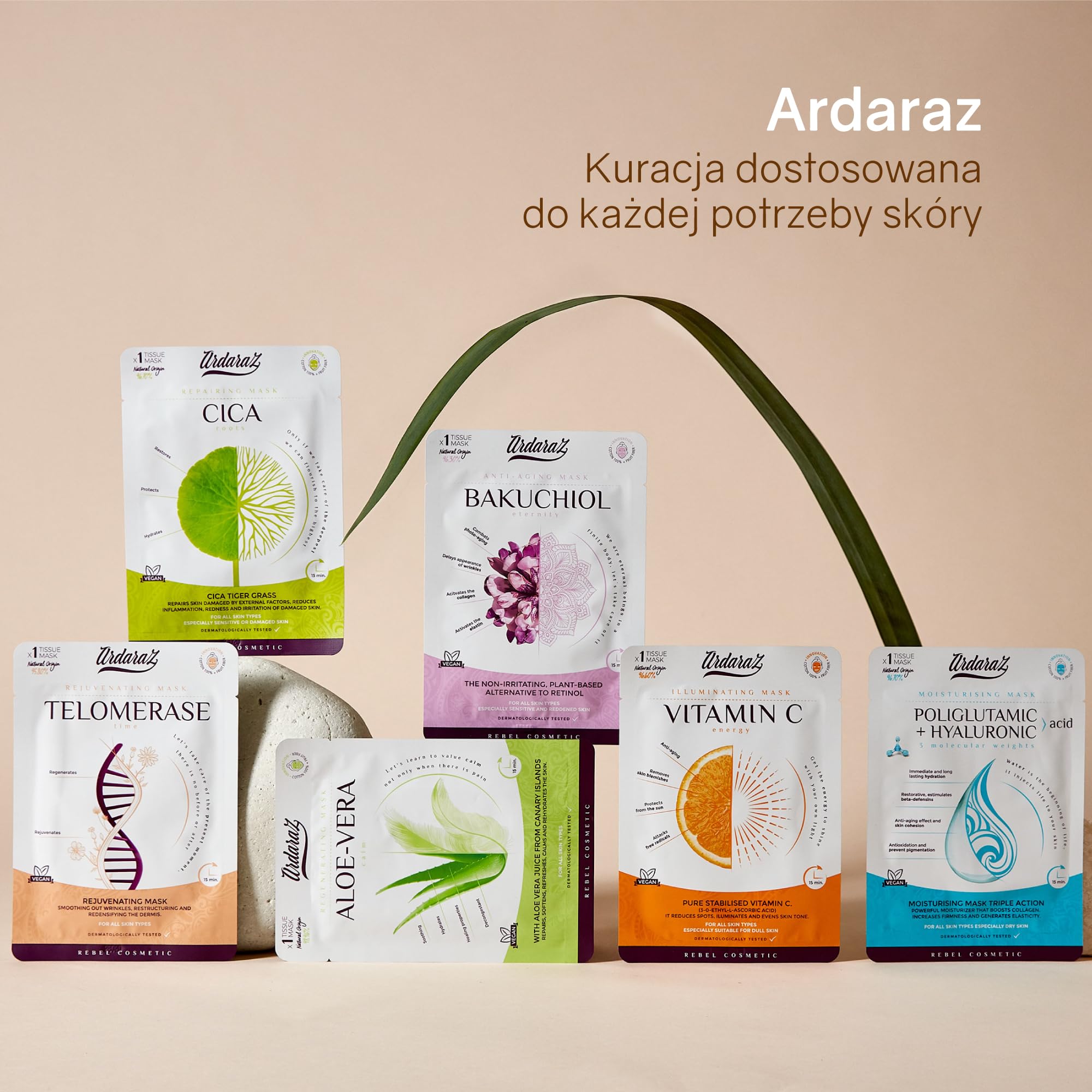 Ardaraz - Nawilżająco-odmładzająca maseczka do twarzy, nasączona skoncentrowanym serum kwasu hialuronowego w 3 gramaturach cząsteczkowych, opakowanie 5 maseczek do twarzy.