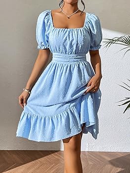 Summer Dresses for Women 2024 Square Neck Short Sleeve Dot