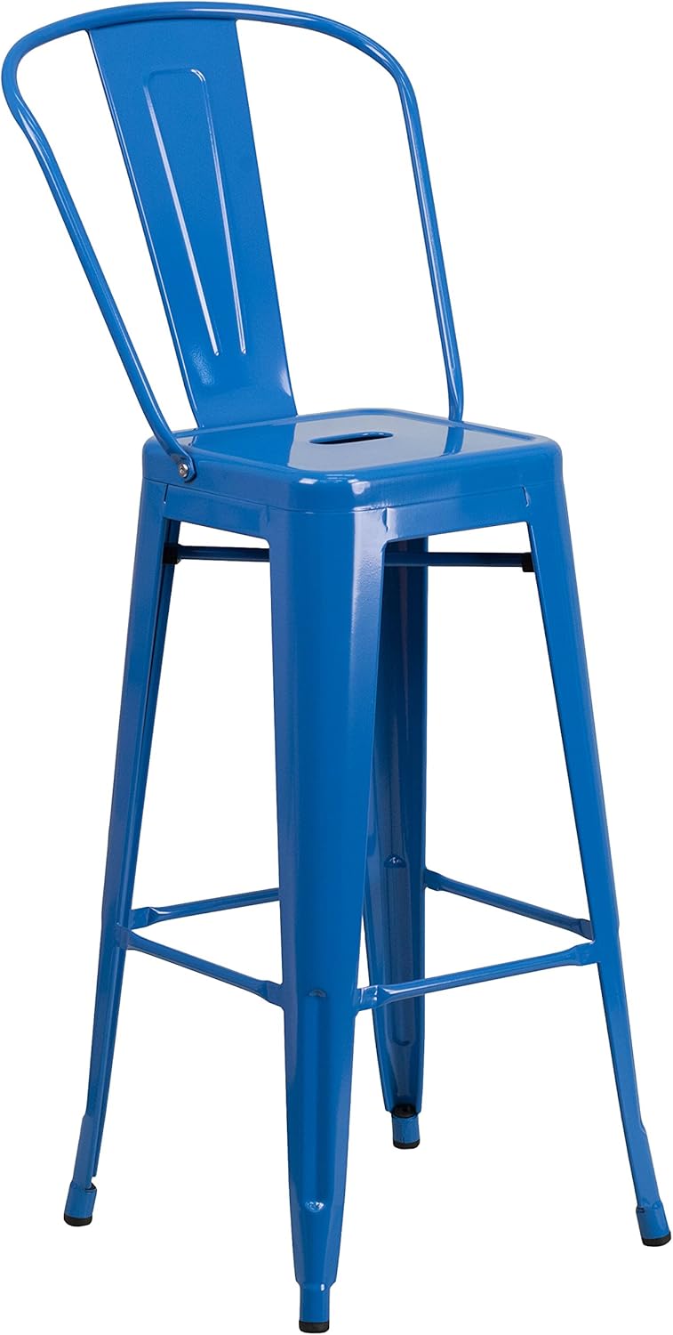 Flash Furniture Commercial Grade 30" High Blue Metal Indoor-Outdoor Barstool with Removable Back Set of 1 Blue