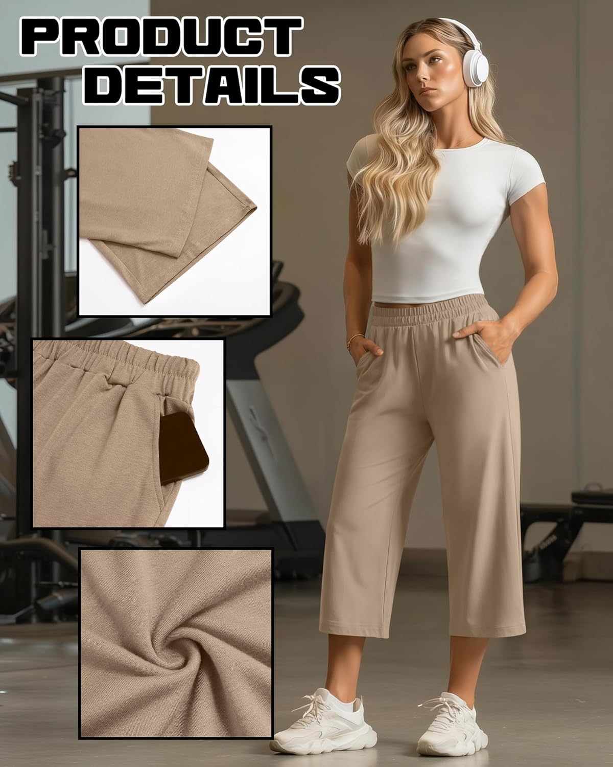 3 Pack Women's Wide Leg Capris Loose Cropped Yoga Pants Elastic Soft Sweatpants Capri Trousers with Pockets - Image 5