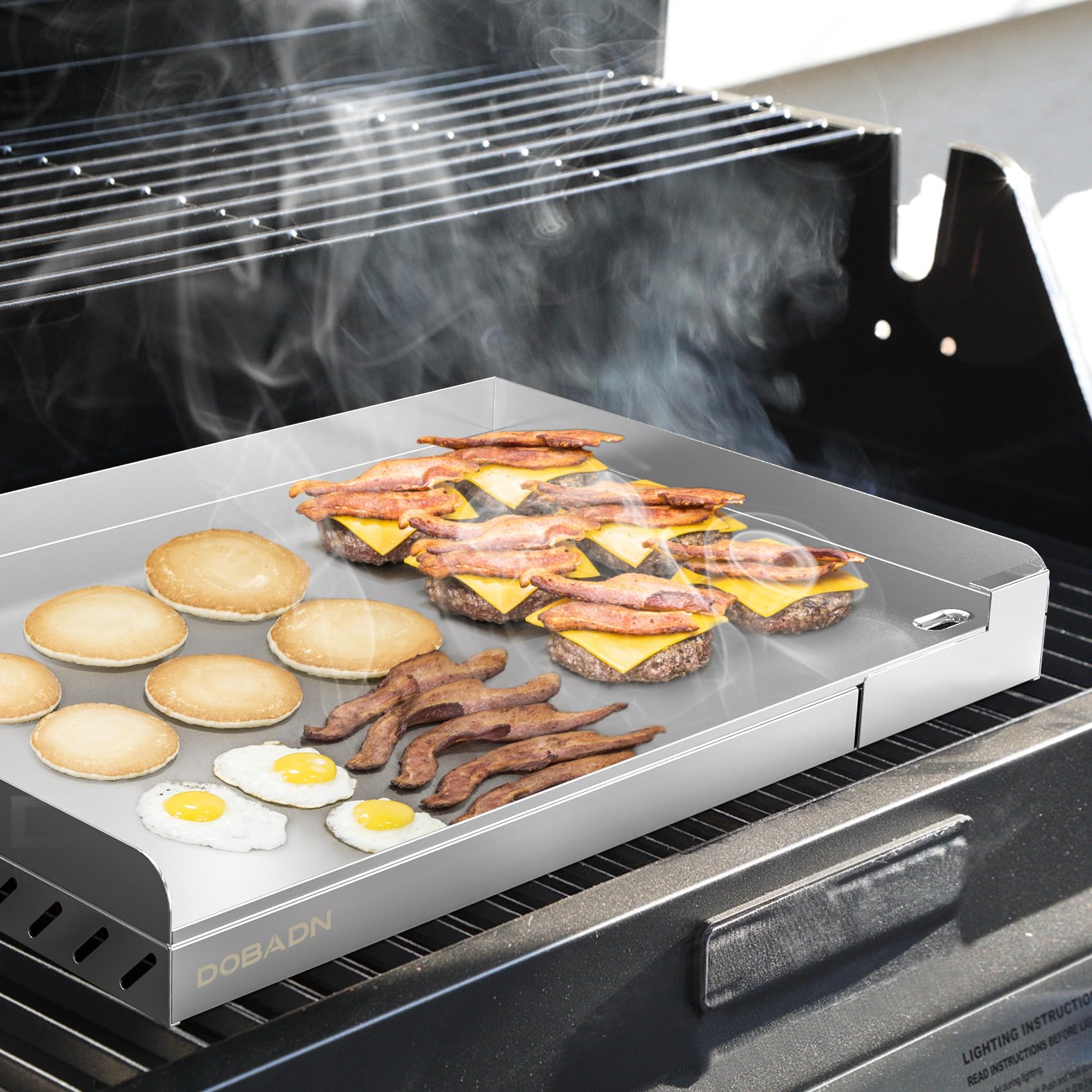 Piastra BBQ Universale In Acciaio Inox – Superficie Antiaderente 46.2x32.8x8.6 Cm, Con Vassoio Anti Grasso Per Gas O Carbonella