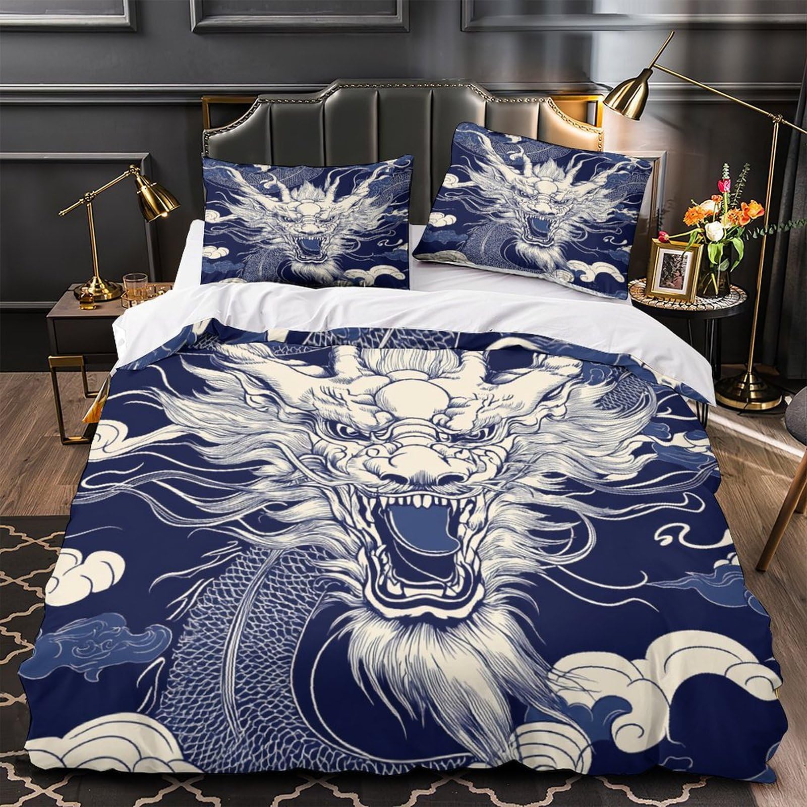 Parure de couette dragon 3D idée cadeau déco chambre ado lit simple 140x200