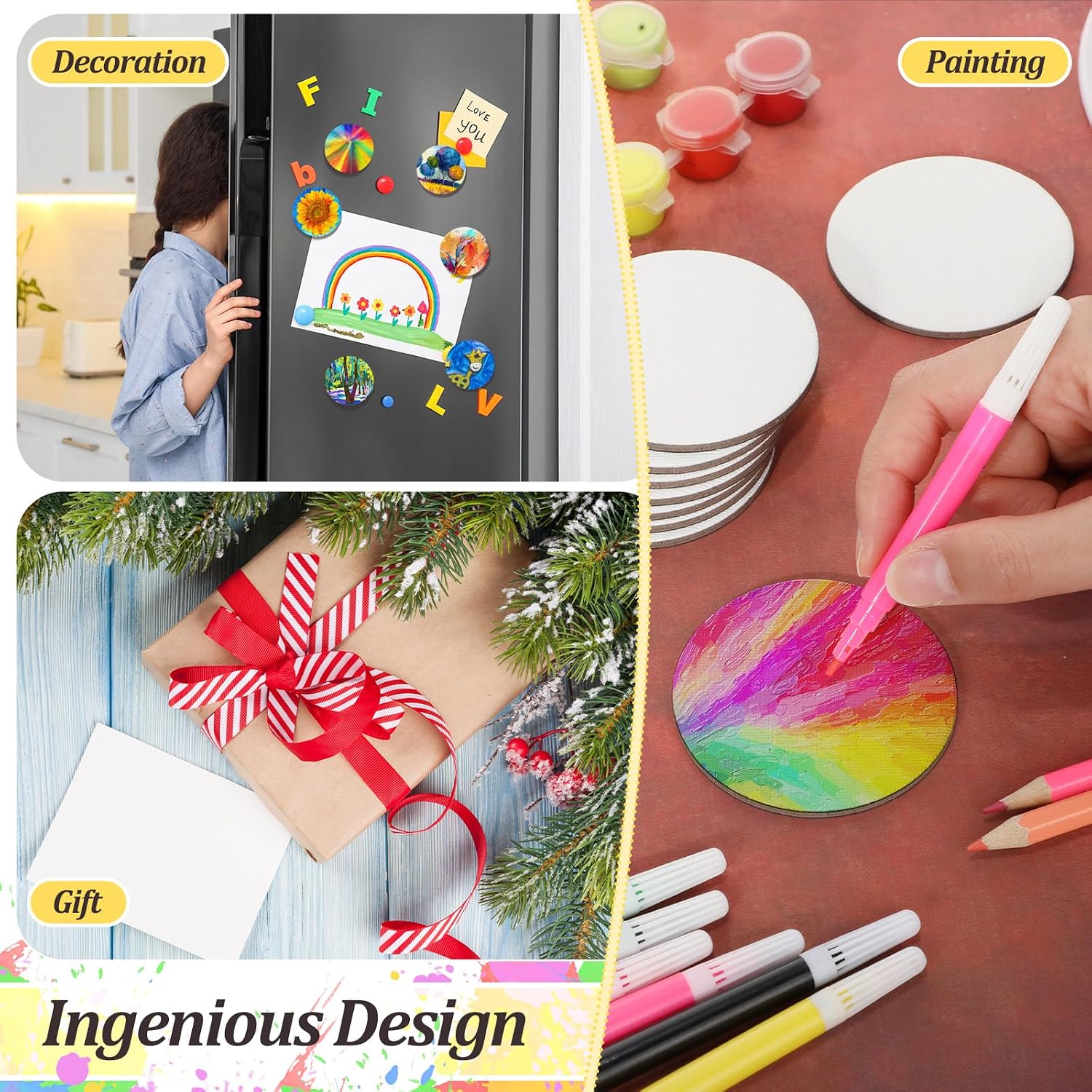 Engrowtic 25 Pcs Mini Magnetic Painting Canvas Panel Mini Canvas Boards for Painting Tile Art for Fridge Locker Art Crafts DIY(Round,3in)