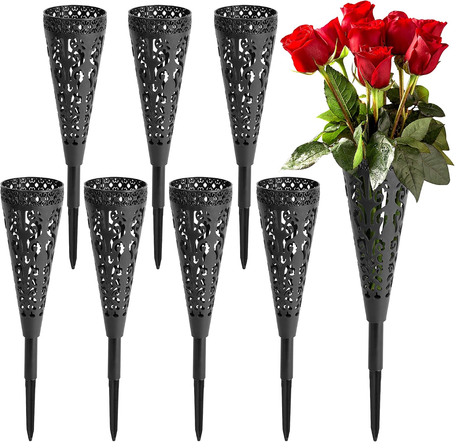 12 inch 6 pcs Grave Vase,Memorial Floral Vase, Cemetery Grave Cone Flower Holder, Cemetary Vase with Spike for Grave Decorations,Grave Lawn Memorial(Cone, 6)