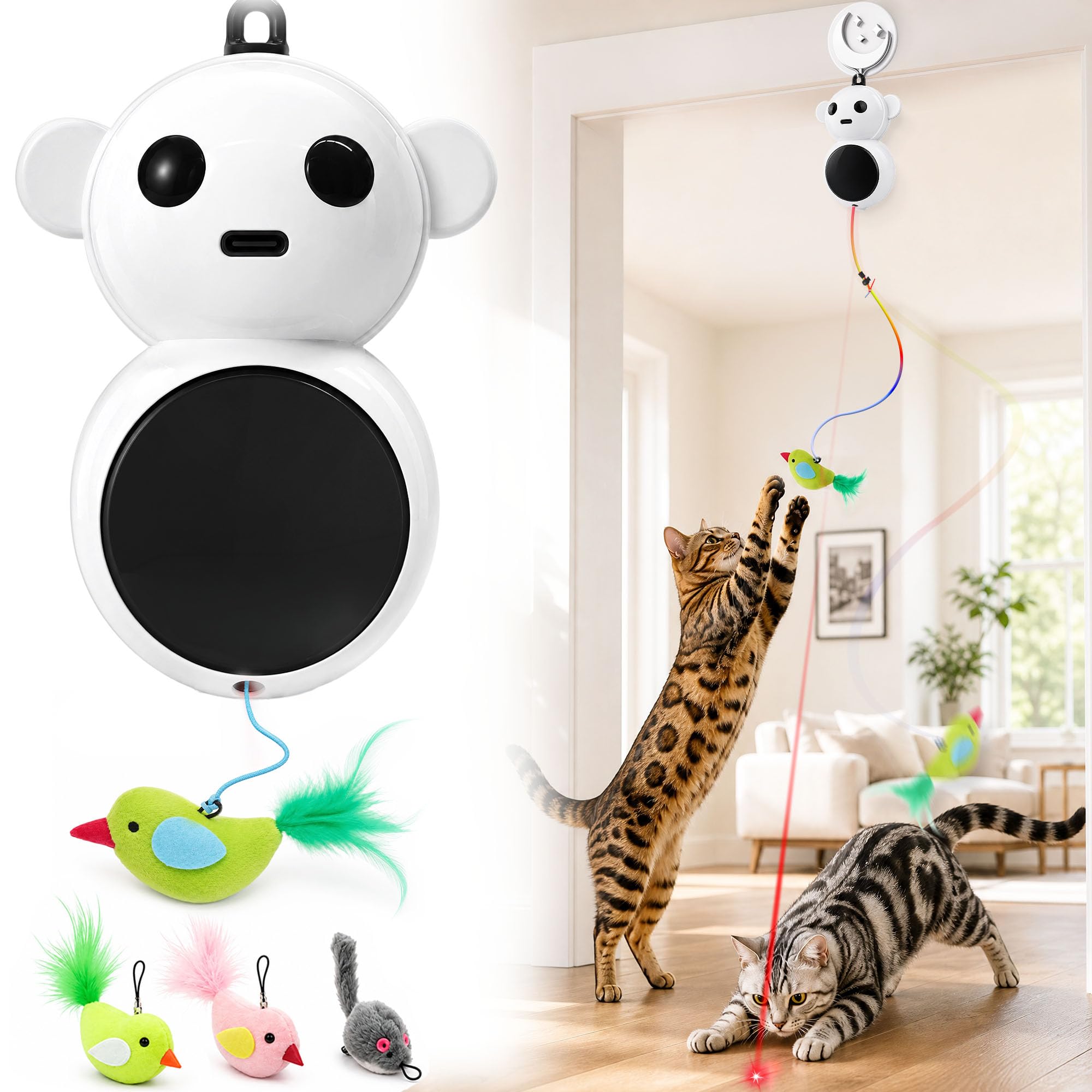 Interactive Cat Toy for Indoor Cats: Automatic Door Mounted Flying Bird Toy