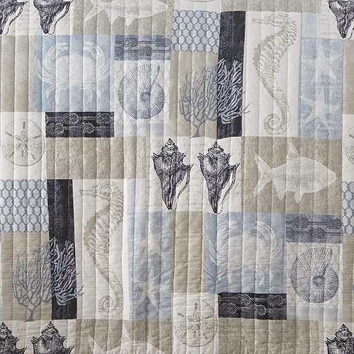 Miniatura 5 de Levtex Home - Juego de edredón Cerralvo KingCal King - Retazos costeros - Gris pardo, crema, azul marino y azul - Juego de edredón de 106 x 92