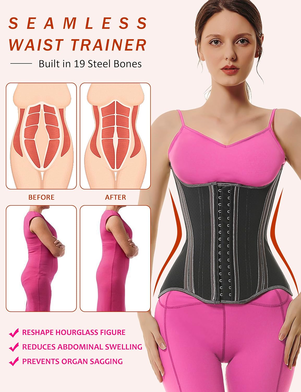 GainKee Waist Trainer for Women Corset Underbust Waist Cincher Trimmer Tummy Control Workout Body Shaper Girdle