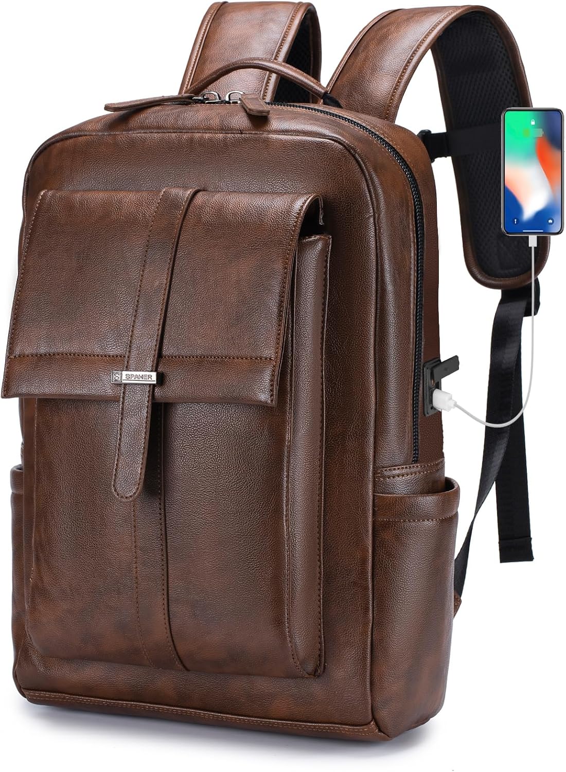 SPAHER Bagage Cabine 40x30x20 Wizzair Vueling 15,6Pouces Sac à Dos en Cuir pour Ordinateur Portable Unisexe Sac d’école Randonnée Voyage Affaires Bagages en Plein air Collège pour Hommes Femmes Marron SPAHER Bagage Cabine 40x30x20 Wizzair Vueling 15,6Pouces Sac à Dos en Cuir pour Ordinateur Portable Unisexe Sac d’école Randonnée Voyage Affaires Bagages en Plein air Collège pour Hommes Femmes Marron