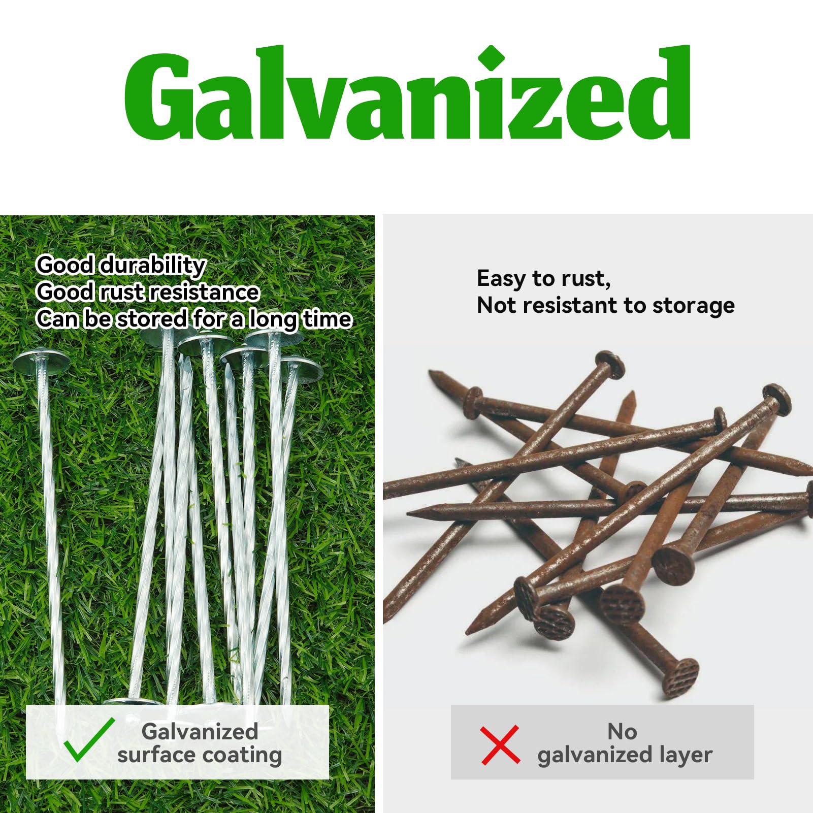 Lot de 100 piquets de bordure de jardin galvanisés 12,7 cm pour toile de protection contre les mauvaises herbes, tente, etc