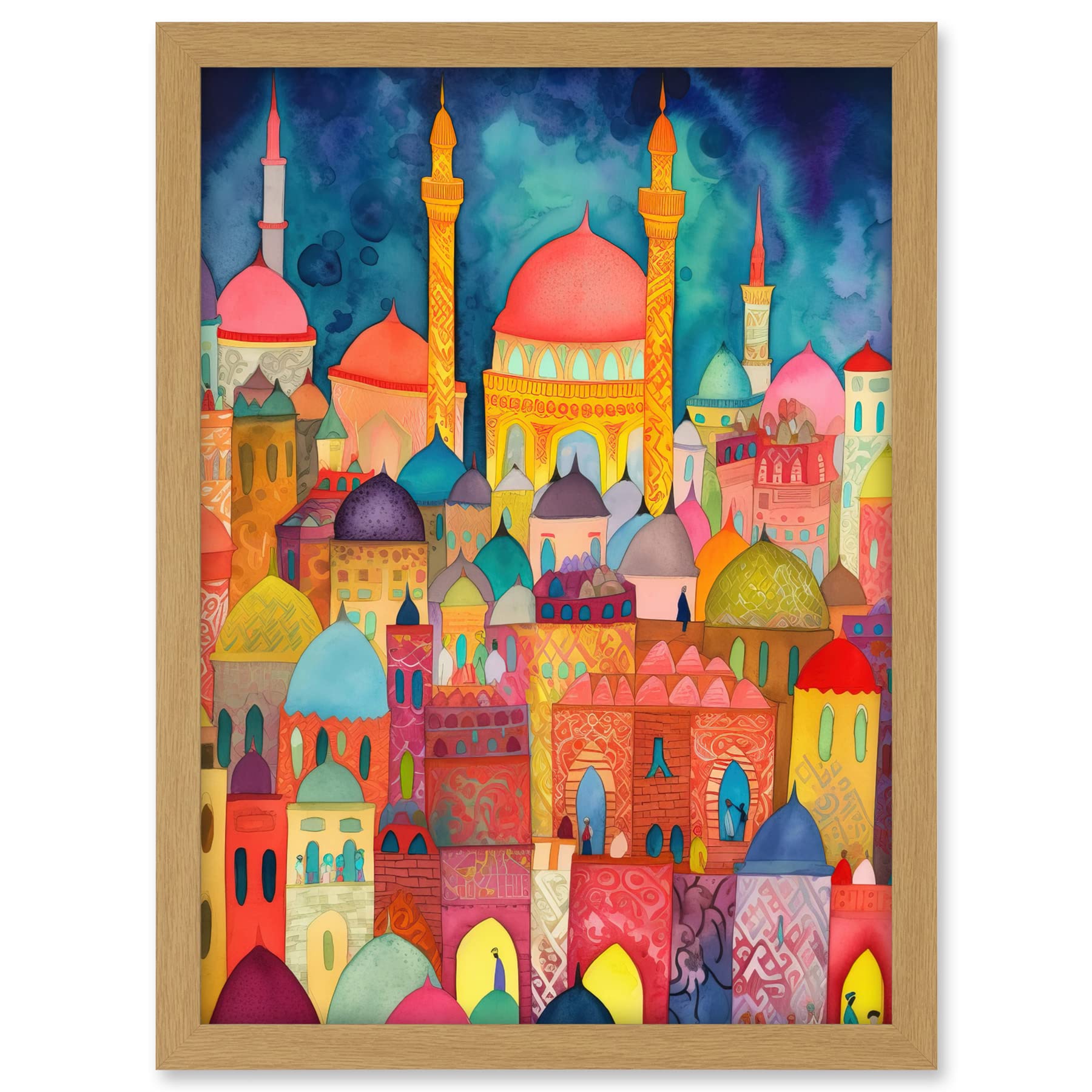 Artery8 Hagia Sophia Evening Cityscape Folk Art Watercolour Painting Artwork Framed A3 Wall Art Print