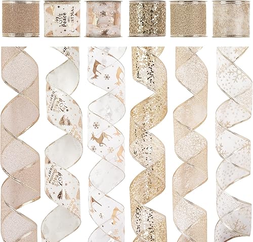 Miniatura 9 de HUIHUANG Cinta de Navidad con Alambre de 2.5 pulgadas, cinta de oro rosa para árbol de Navidad, cintas rosa pink para envolver regalos, decoraciones