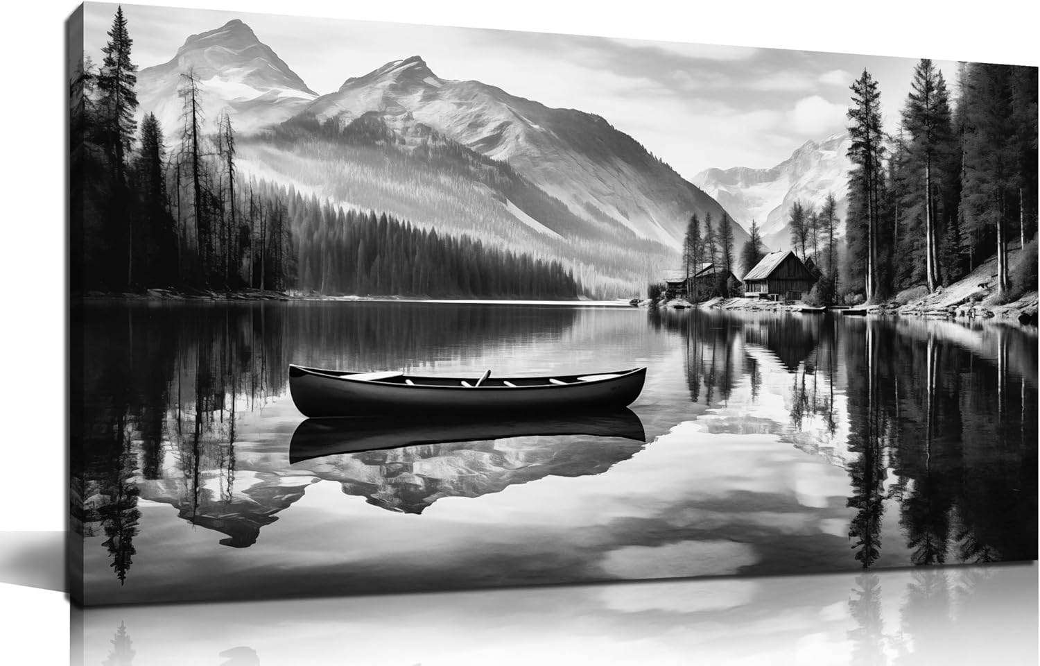 JuhaiArt Black Canvas Wall Art White Wall Decor for Bathroom Landscape Art Picture Lake Canvas Modern Poster for Living Room Bedroom Office 20"x40" Artwork