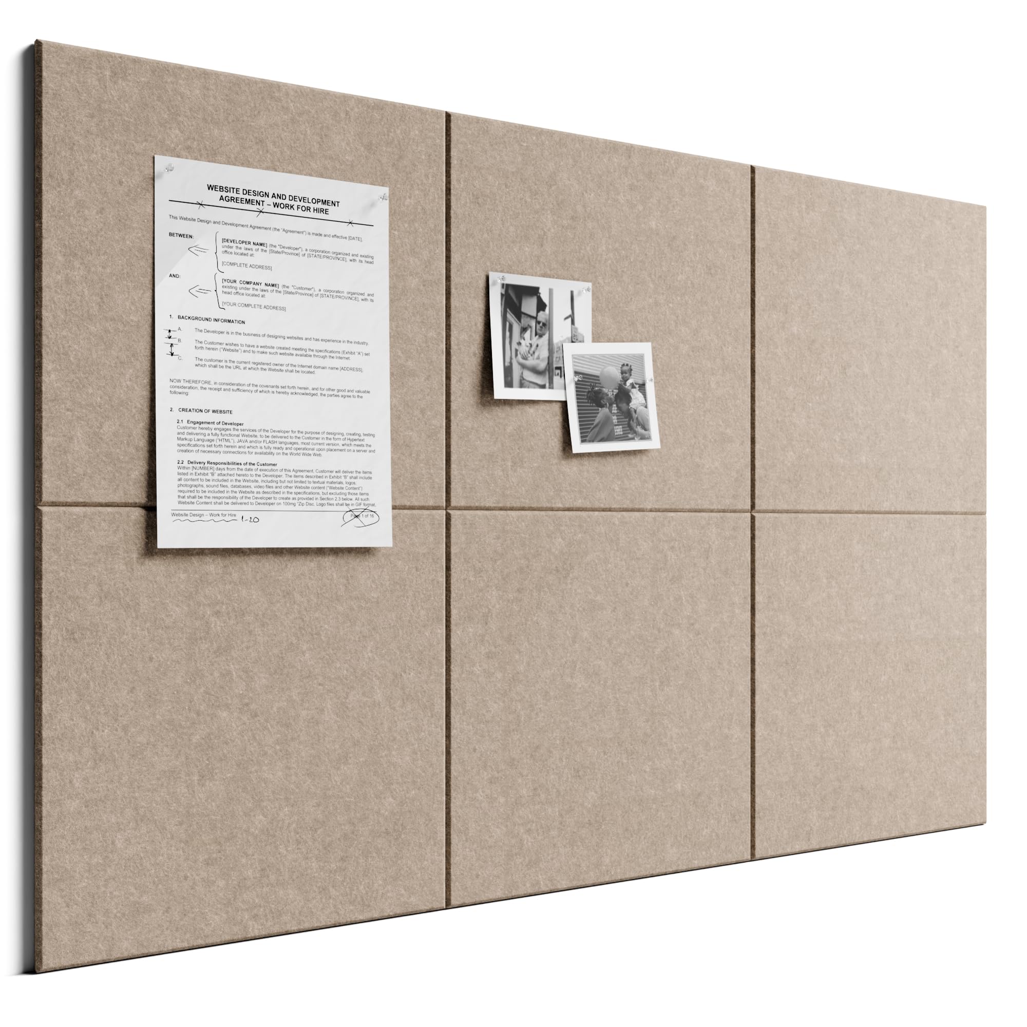 Bumusty Large Cork Board Alternative36 x24 Felt Bulletin Board Tiles, with 30 Pushpins, 40 Adhesive Tabs, 6Pack Slat Wall Paneling, Cork Boards for Office Push Pin Board Felt Board-Deep Camel
