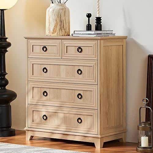 Miniatura 76 de Cómoda rústica de 5 cajones para dormitorio, cómoda pequeña de 33.2 pulgadas de alto y cómoda, cómoda de madera rústica con mango de metal, Conjunto