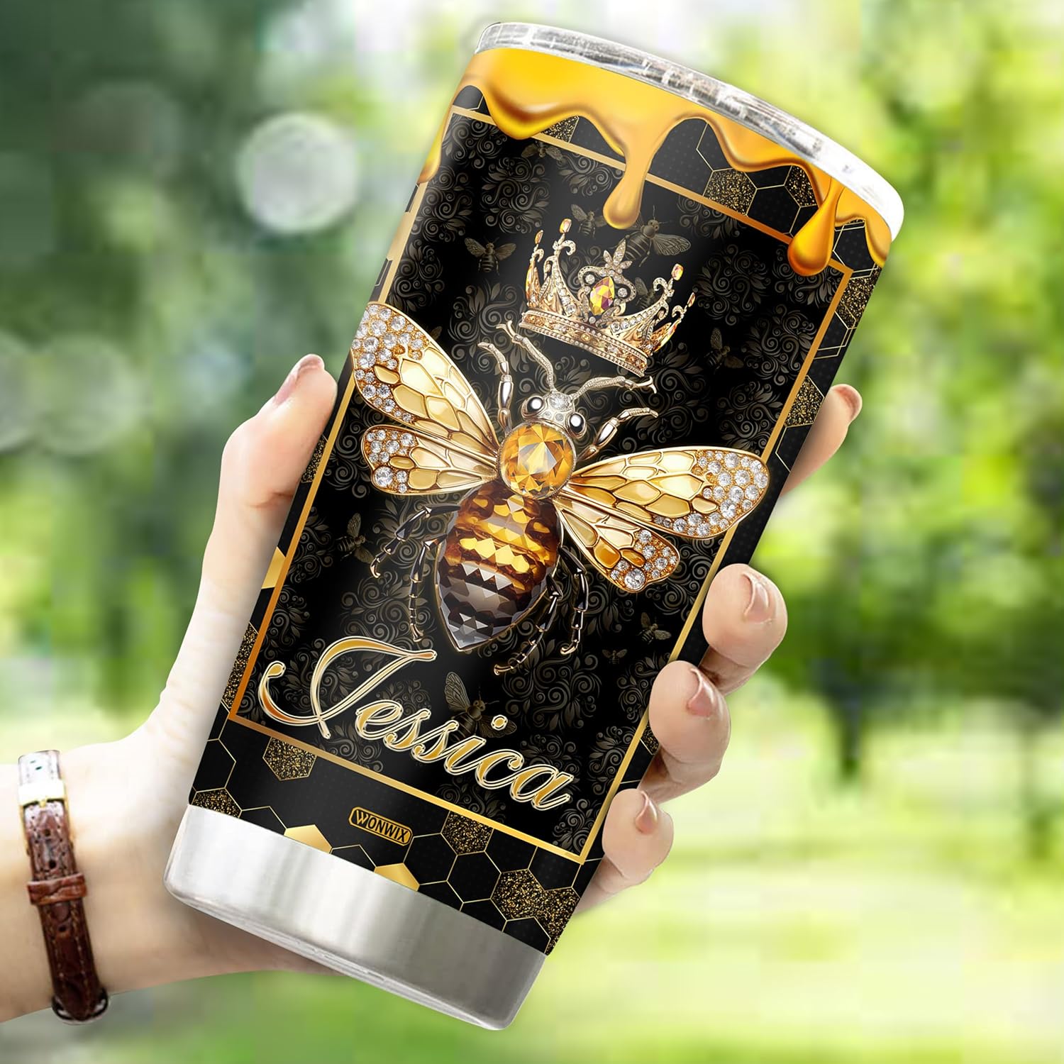 Personalized Queen Bee Tumbler Gifts for Women Jewelry Drawing Travel Cup Mug Gift for Mom Daughter Girls Sister Coffee Insulated Stainless Steel 20oz With Lid - Image 3
