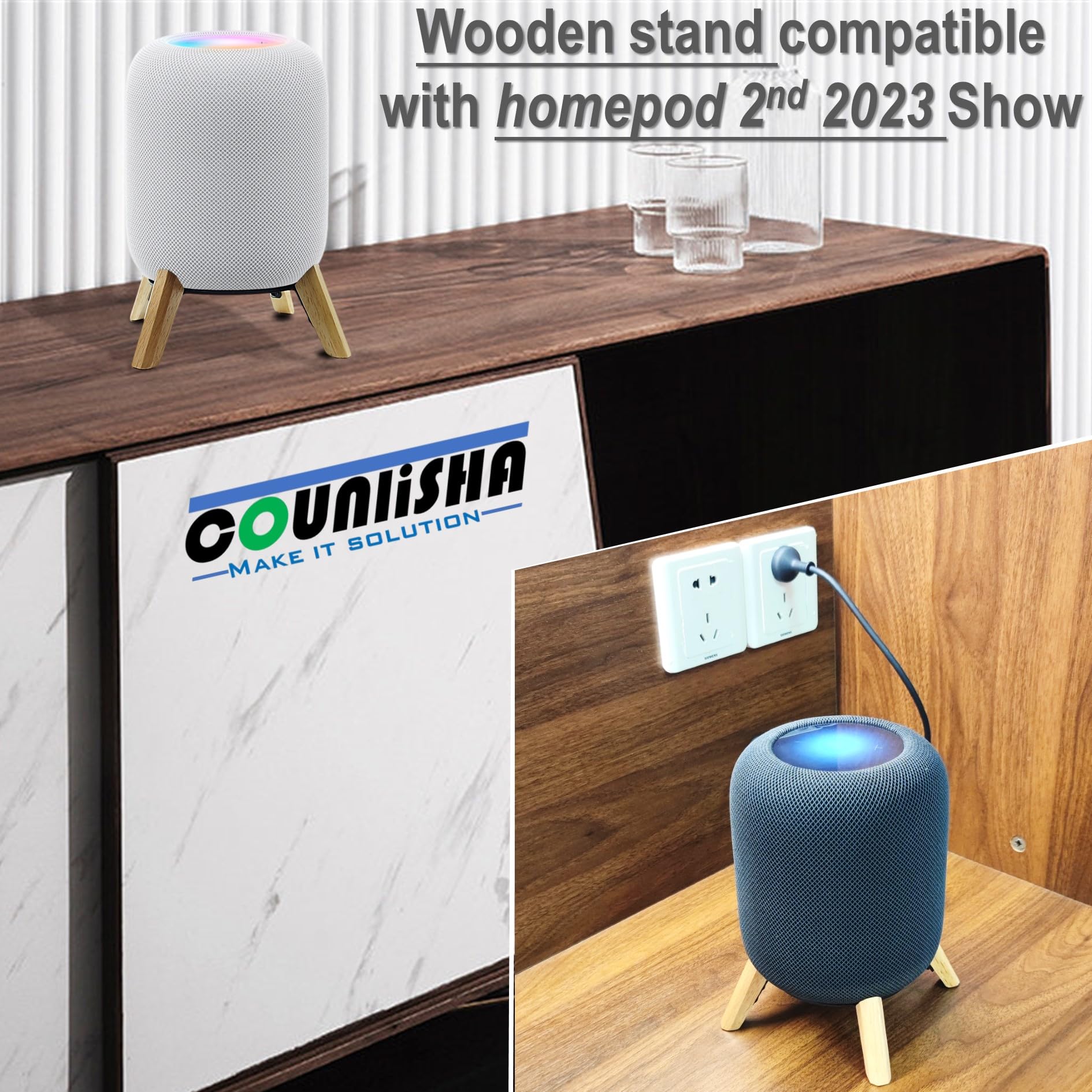 Real Wood Stand for HomePod 2nd Gen, Tripod Mount Holder White Oak