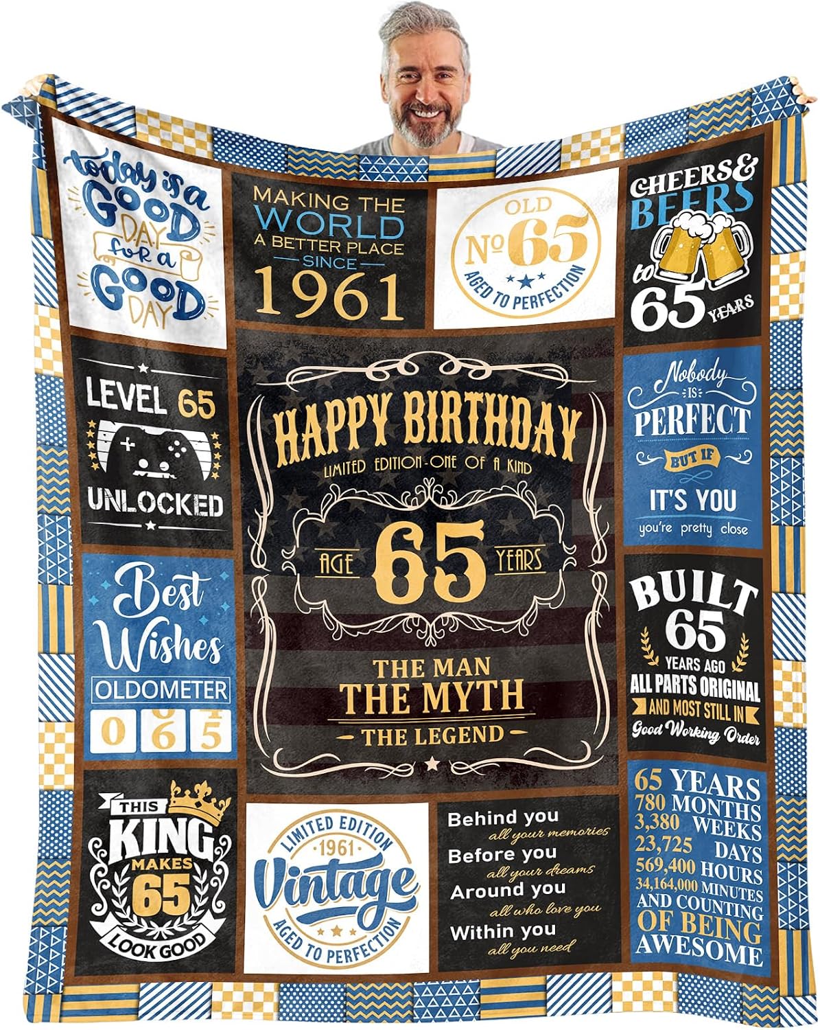 65th Birthday Gifts for Men - 1961 Birthday Gifts for 65 Year Old Man - 65 Year Old Birthday Gifts Men - 65th Birthday Gift Ideas Blanket 60" x 50"