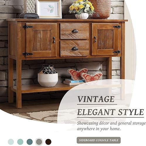 Miniatura 8 de Mesa consola de 48 pulgadas con 2 cajones y armarios, aparador de almacenamiento de estilo retro con estante inferior, para entrada, pasillo, sala