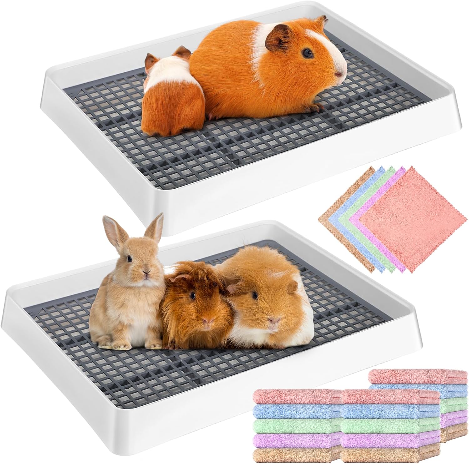 Layhit 2 Pcs Rabbit Litter Box Large with 20 Pcs Blankets