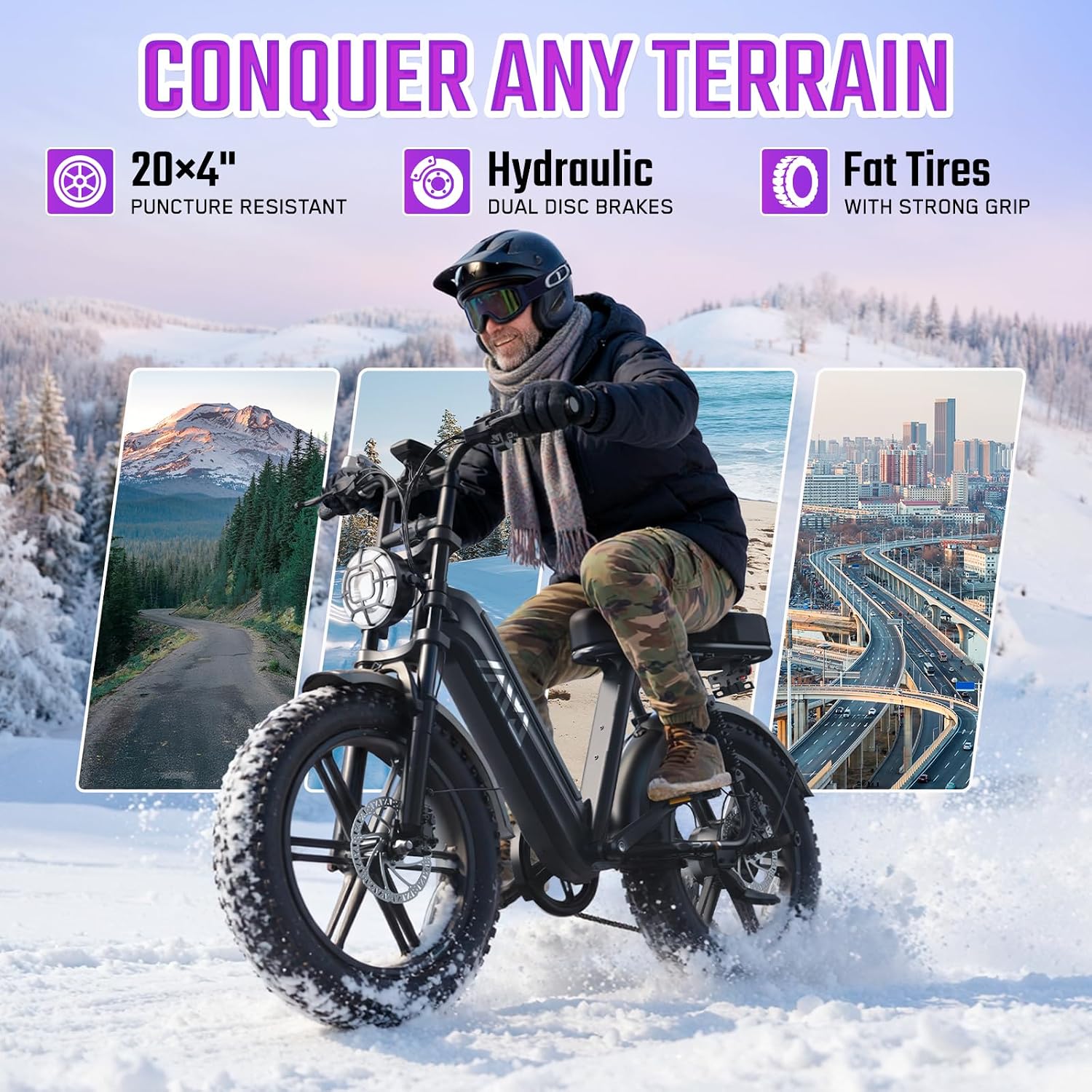 TST Electric Bike for Adults 1500W, 28MPH, 48V 15AH Removable Battery Step-Thru Ebike, 20" x 4.0" Fat Tire Electric Bicycle with Dual Hydraulic Brakes, Dual Suspension, Passenger Seat and Foot Pegs
