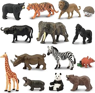 Toymany 14-Piece Tiny 1-2" Realistic Mini Jungle Zoo Animal Figures Set