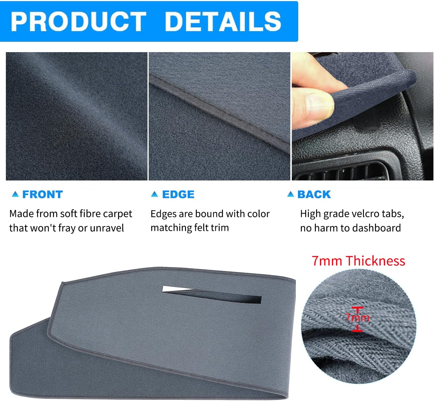 Dashboard Cover Custom Fit for Ford 1973-1979 F100 F150 F250 F350 Bronco Pickup Truck, Dash Cover Pad Carpet Protector (Dark Gray)