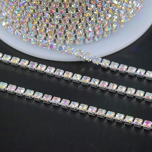 Miniatura 27 de Jerler 10 yardas de diamantes de imitación de cristal SS8.5/0.098 in, cadena de cierre AB para manualidades de costura, ideal para bodas, fiestas