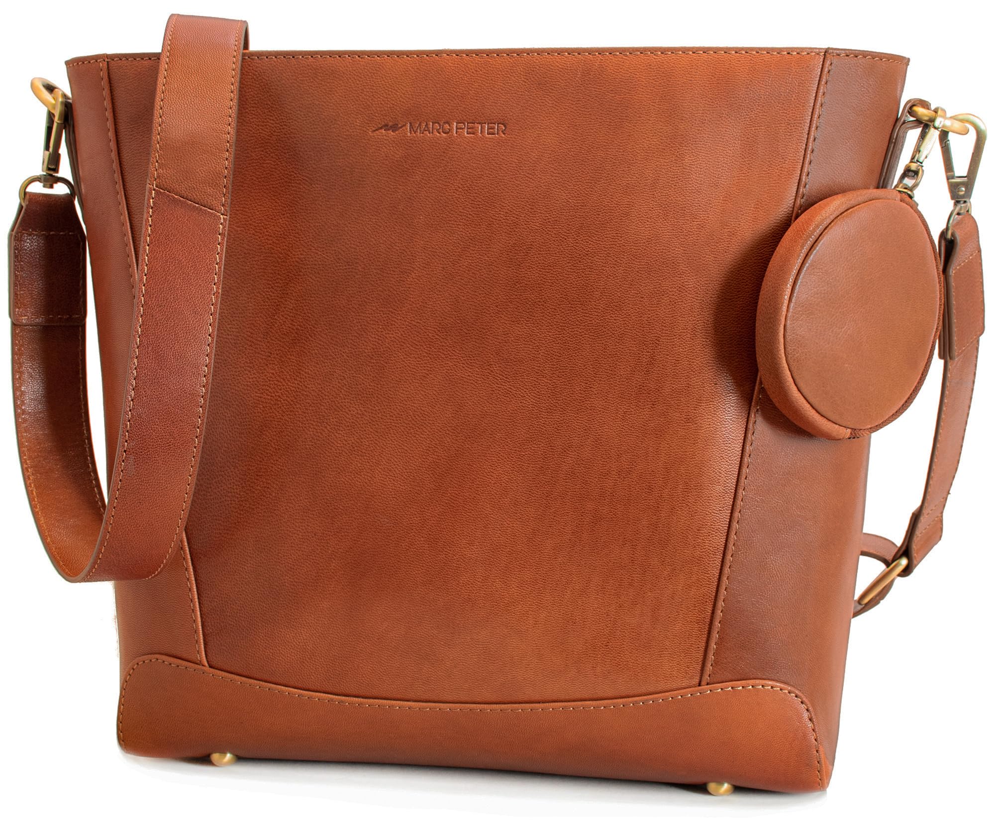 Marc Peter Vintage Umhängetasche Charwig | Schultertasche Crossbody Bag aus Leder | Handtasche für Damen - Braun