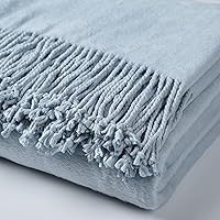 Vista 6 de EP Mode Manta de seda de morera con flecos para sofá (azul bebé)