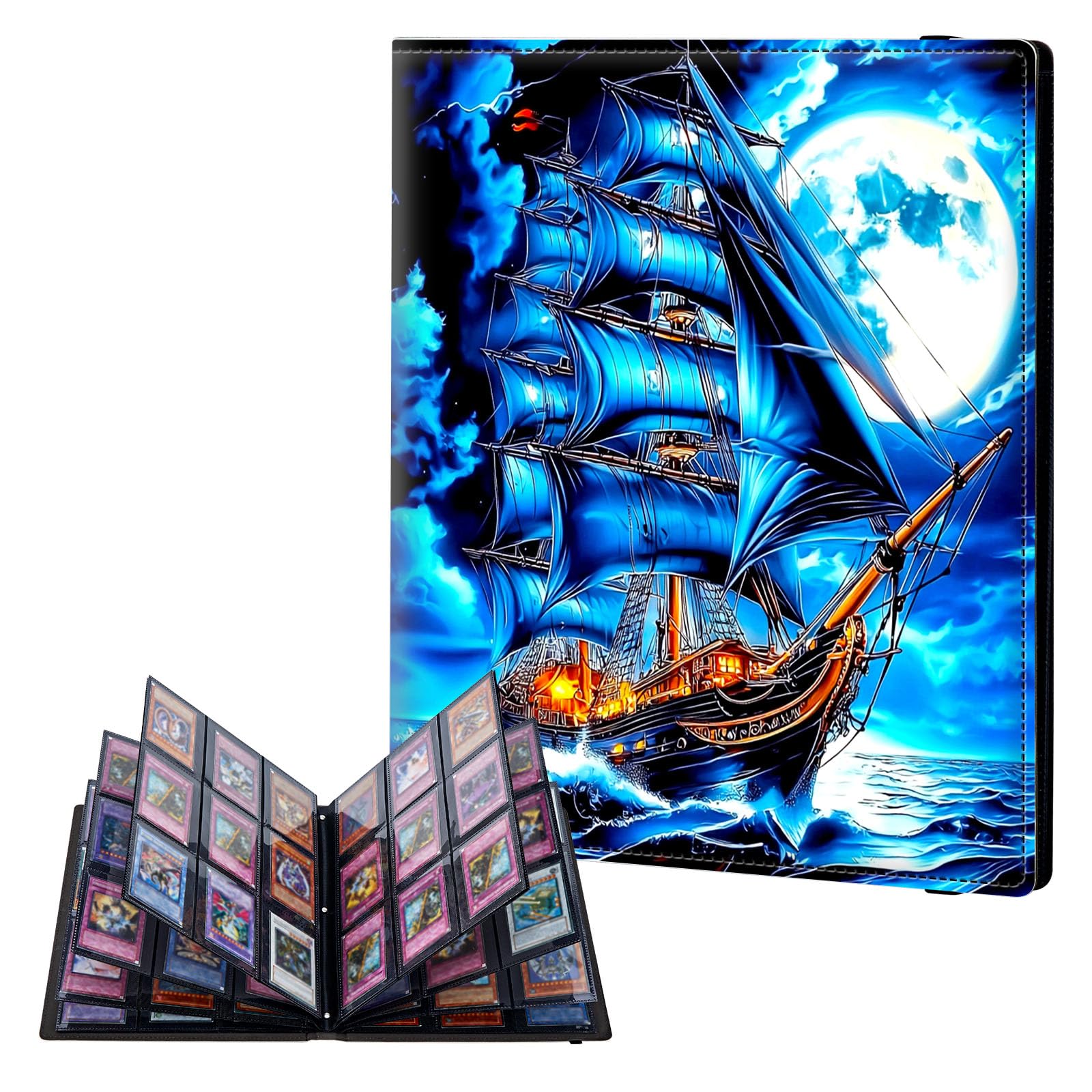 ETLKJVBL 9 Pocket Trading Card Binder, Card Collection Binder for TCG, MTG, Sports Cards, Baseball, Sailing Ship with Blue Sails, Trading Card Book Holder for Collectors, Top Loader Binder — image 1