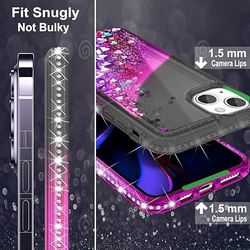 Miniatura 10 de STARSHOP Funda para iPhone 13, con protector de pantalla de vidrio templado incluido Líquido brillante con purpurina flotante de arena movediza y