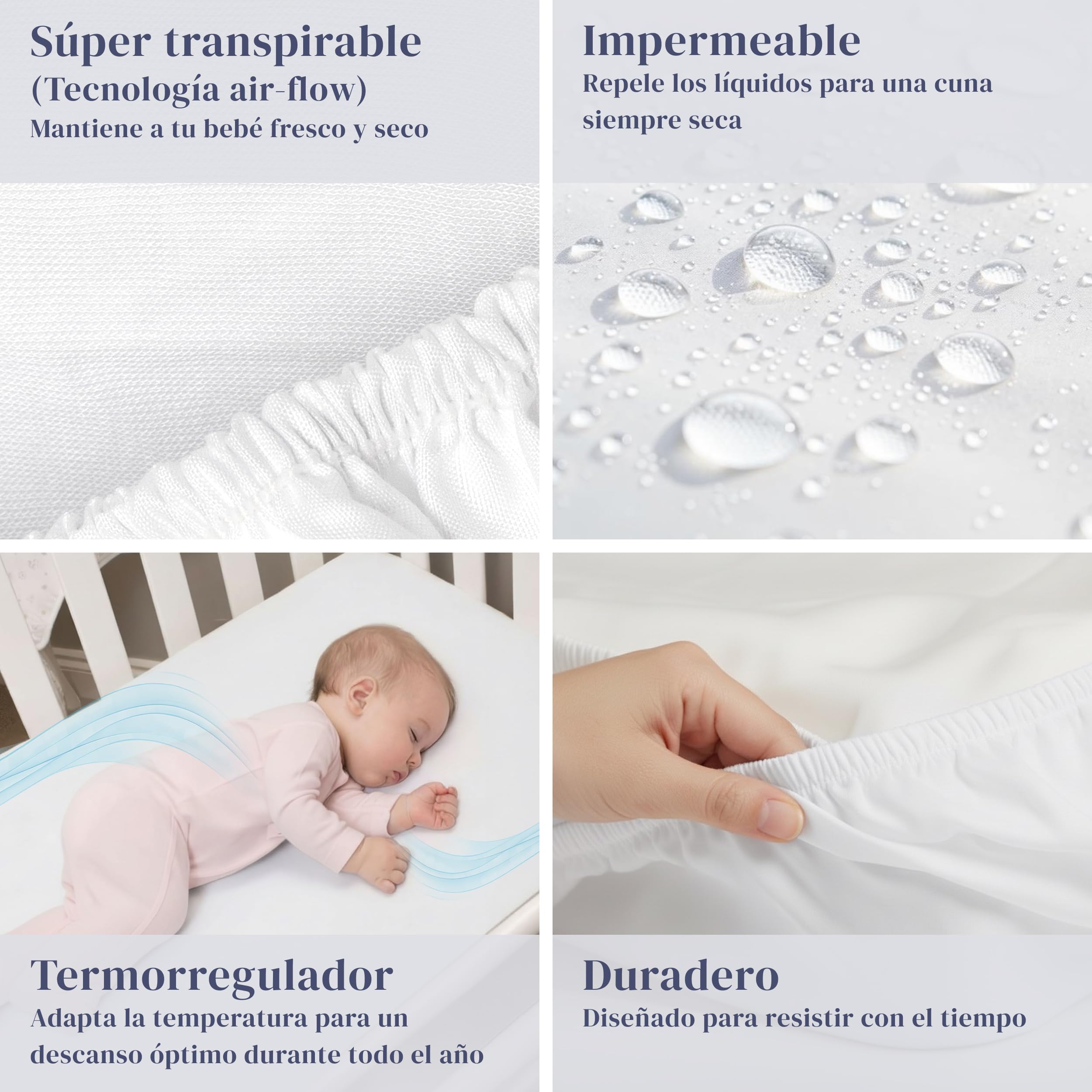 Ferò Protector Colchon Cuna 60x120, Cubre Colchon Impermeable Premium de Tencel Natural Oeko-Tex, Transpirable, Antiácaros, Silencioso, con Esquinas Elásticas, Altura hasta 15 cm