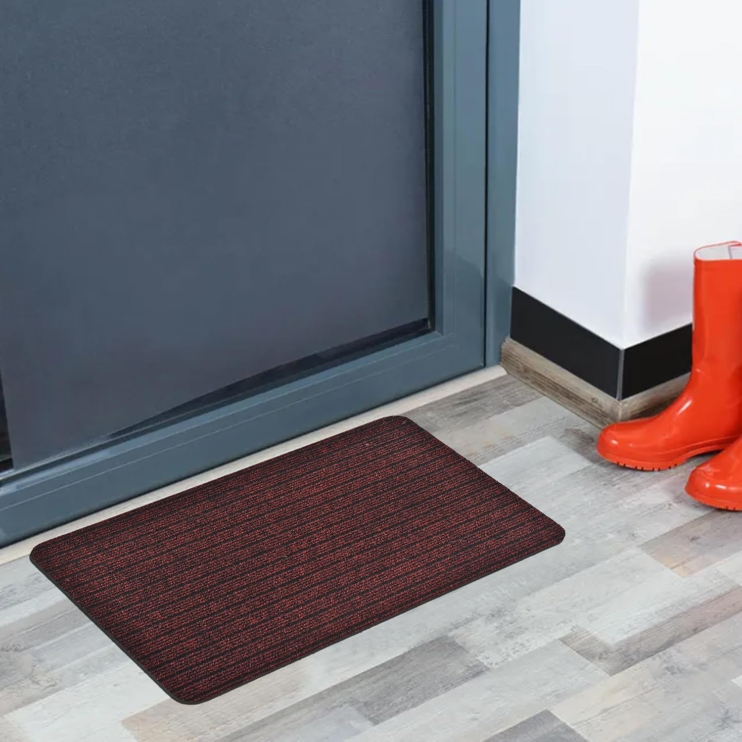 Evideco French Home Goods Outdoor Front Door Mat Chloe Polypropylene Latex Rug 24x16 Maroon