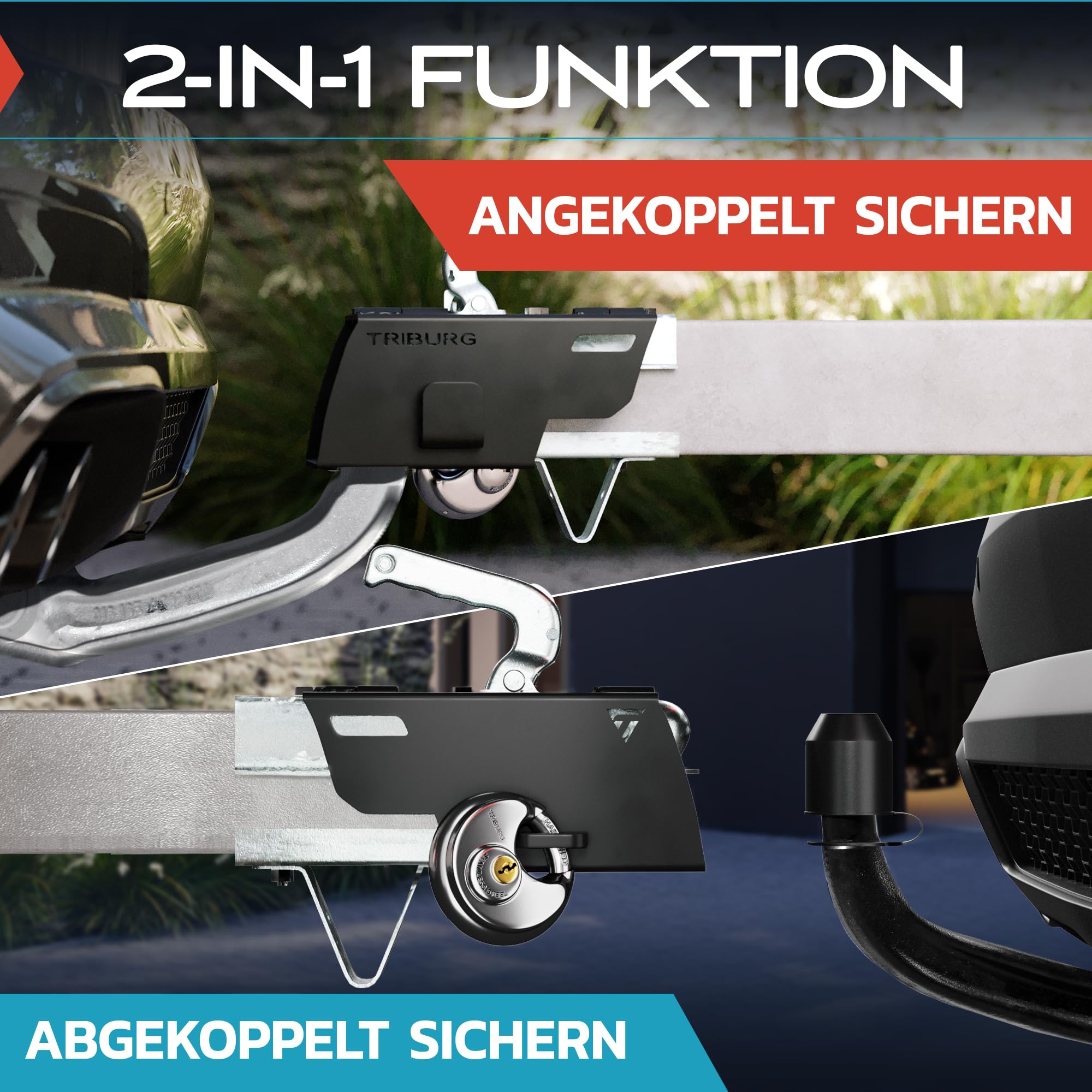 TRIBURG Anhängerschloss inkl. Rundschloss [Versicherungskonform] - Robuste Sicherung für an- und abgekuppelten Anhänger - Deichselschloss [Verzinkt I Pulverbeschichtet] + GRATIS AHK Schutzkappe