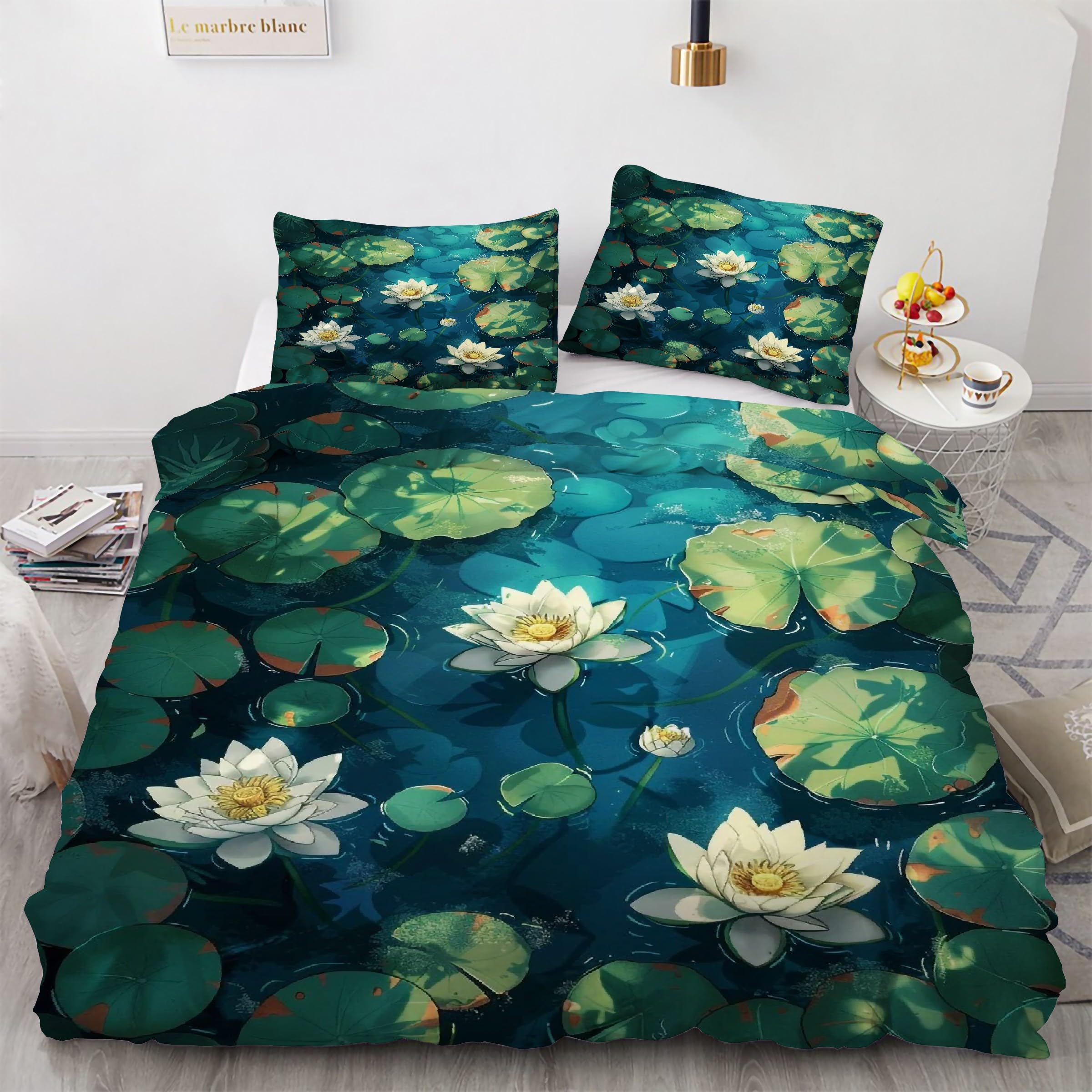 Housse de couette 160x200 fleurs de lotus au fini satiné pour un confort textile supérieur