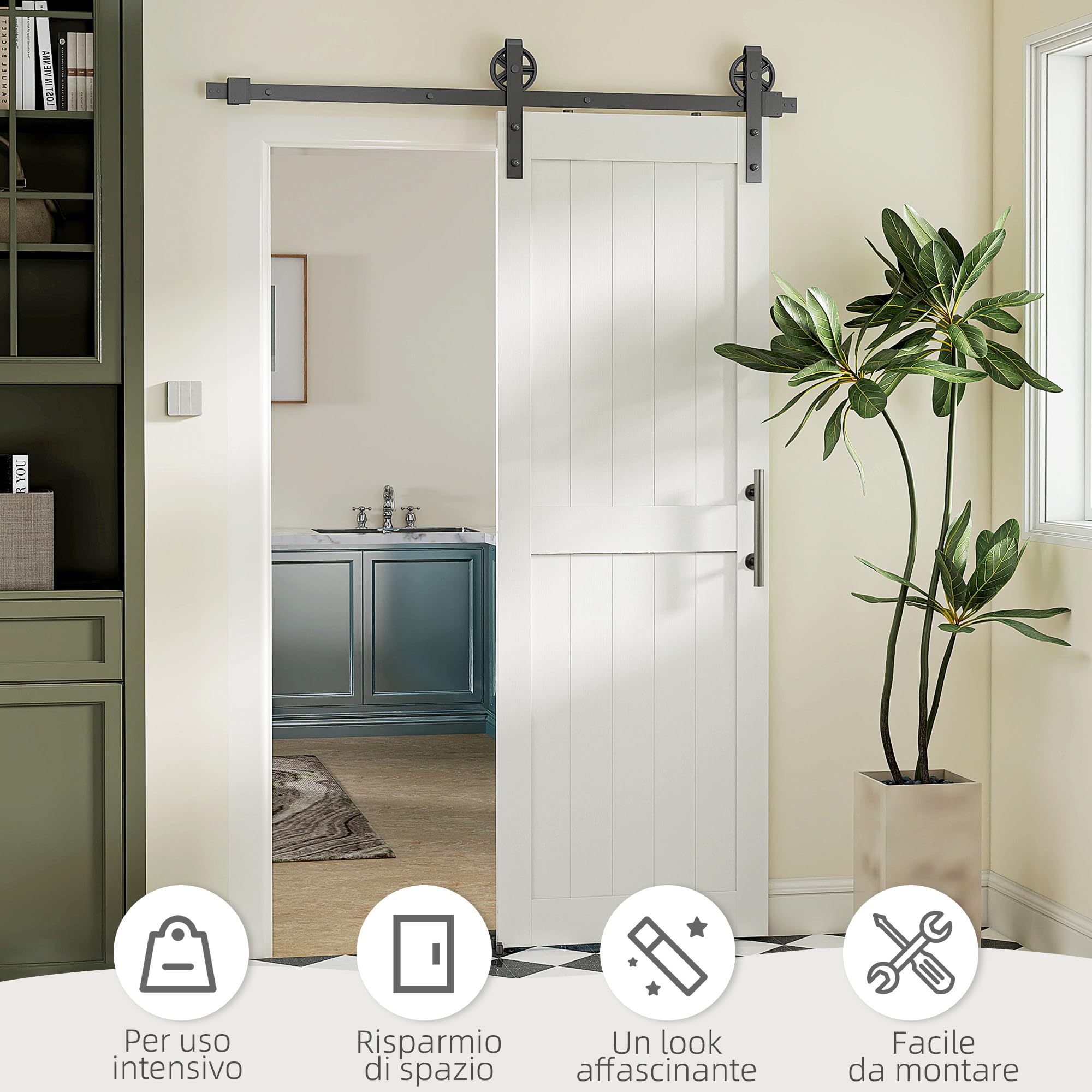 HOMCOM 72x213cm Porte grange coulissante kit quincaillerie 152cm Blanc