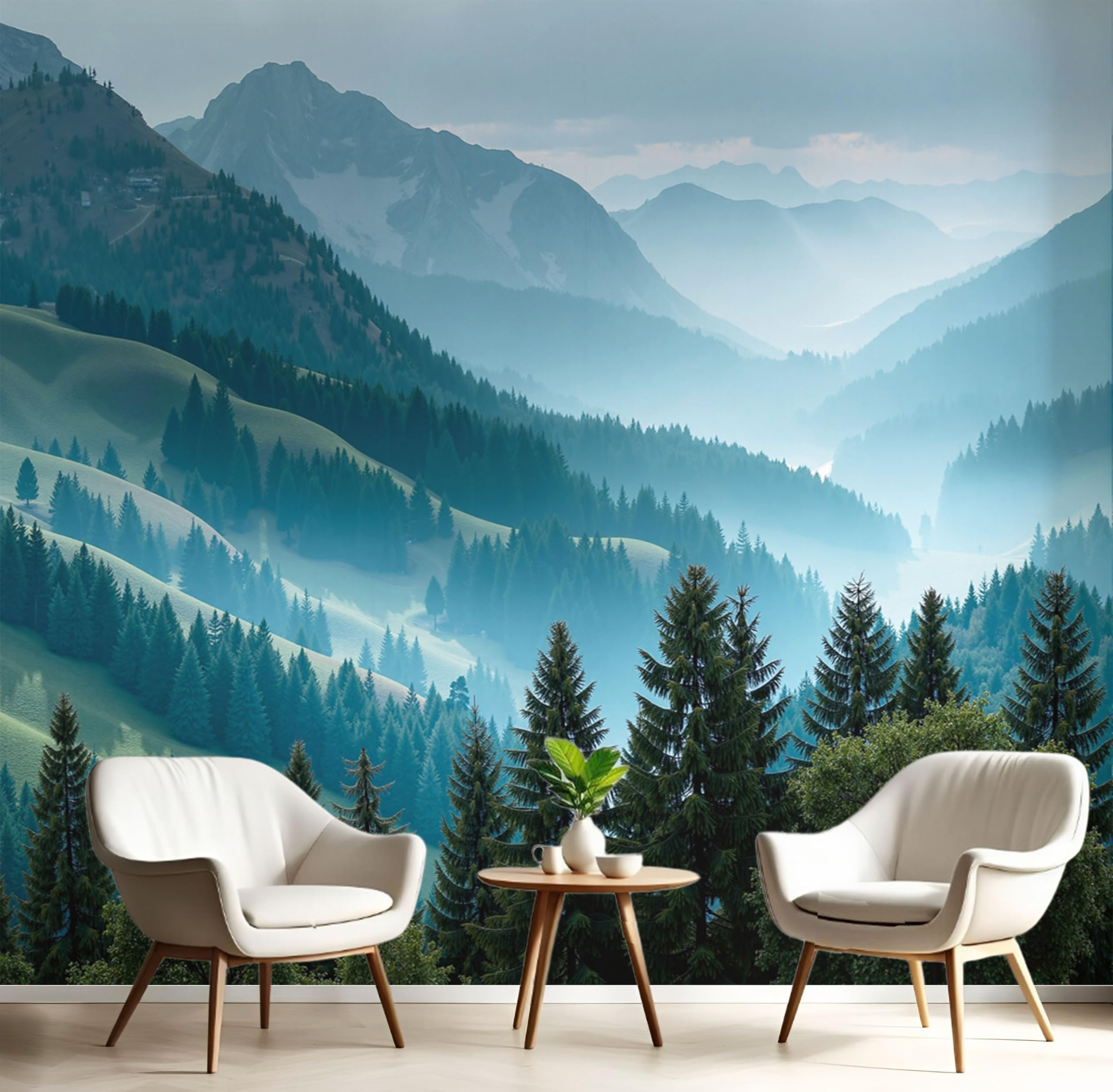Forêt brumeuse papier peint panoramique pour créer une ambiance zen dans votre salon