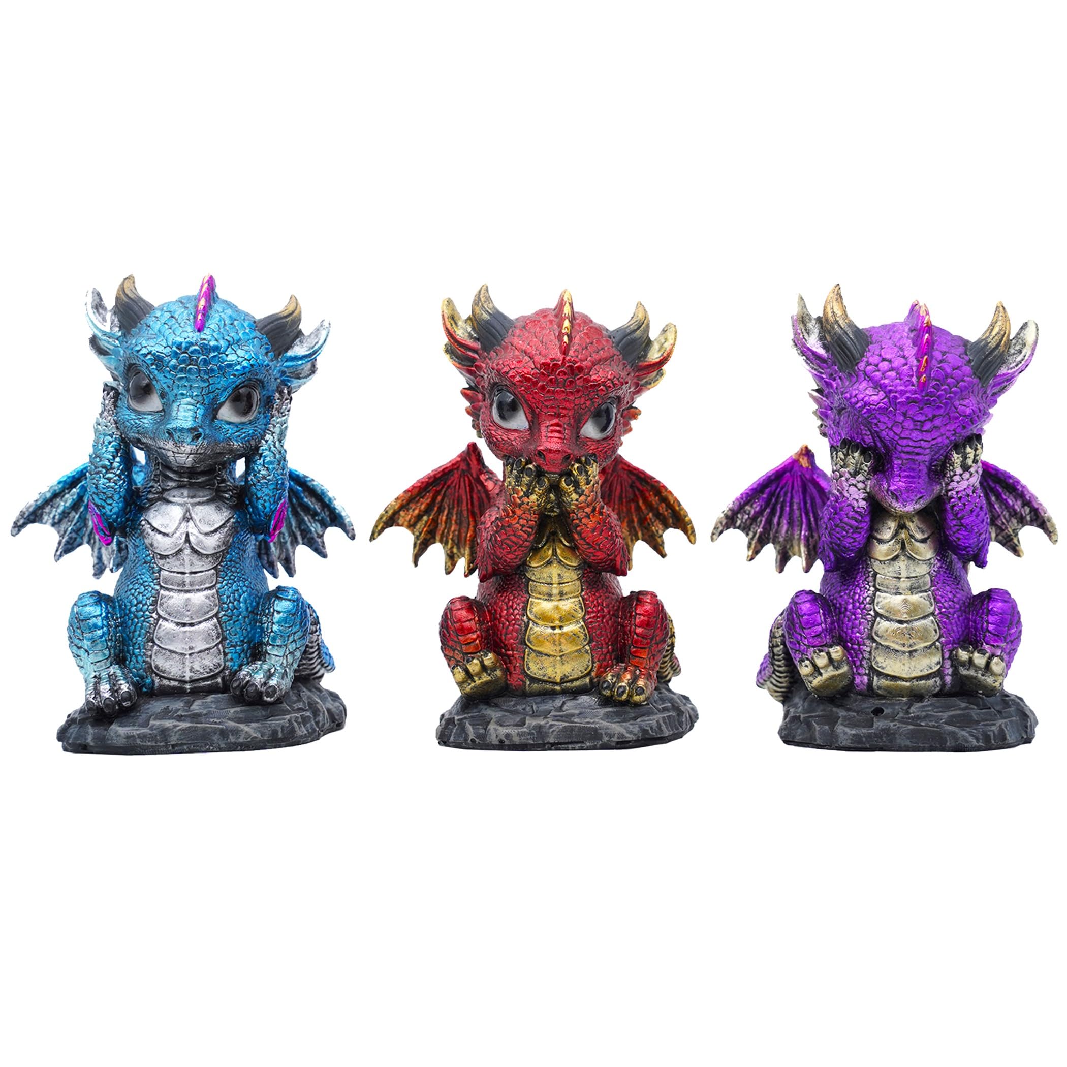 3Pcs See No Evil Hear No Evil Speak No Evil Dragon Figurines, Resin Baby Dragon Statue, Cute Desk Decor, Ideal Birthday Holiday Children's Day Gift