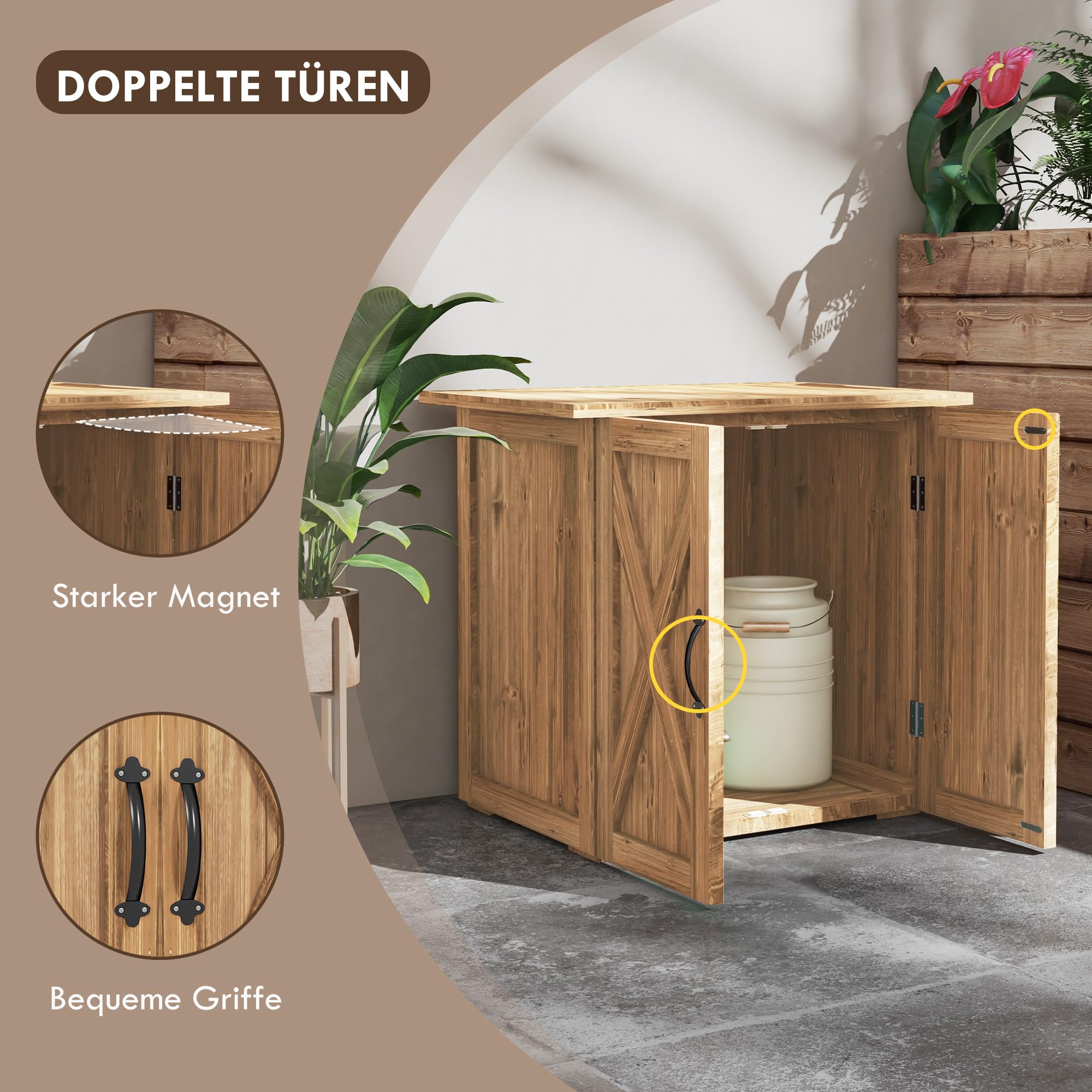Outsunny Gartenschuppen Holz Geräteschrank Doppeltür 77x55x72 cm Braun