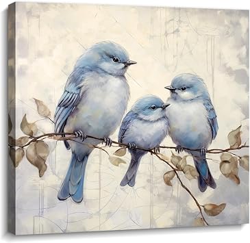 LYUNSHUO Bird Canvas Wall Art Birds Family on Tree Branch Picture Print Wall Decor Nature Landscape Poster Vintage Artwork for Office Home Living Room Bedroom Decor,Stretched and Framed Ready to
