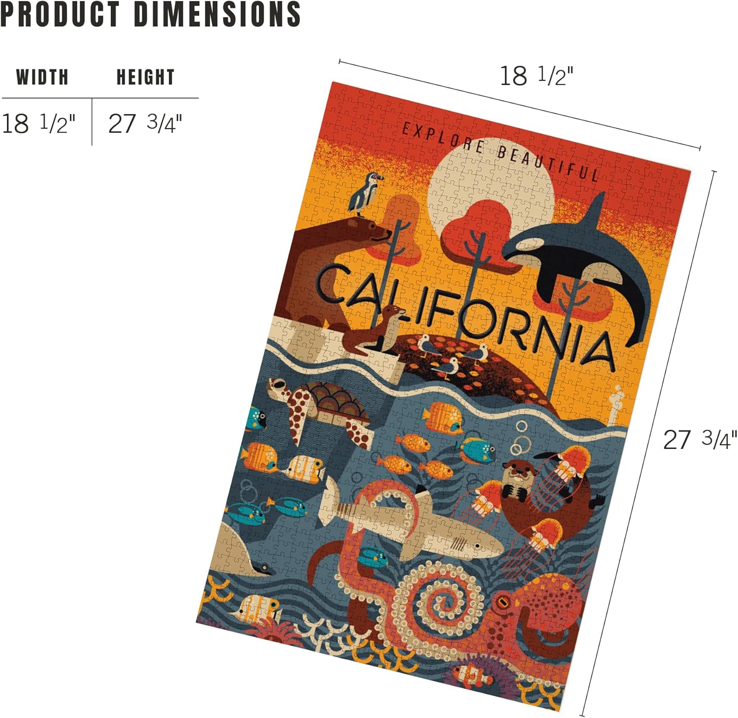 "Lantern Press California, Marine Animals, Geometric, 1000 Piece Jigsaw Puzzle for Adults, Made in USA with Reference Poster"