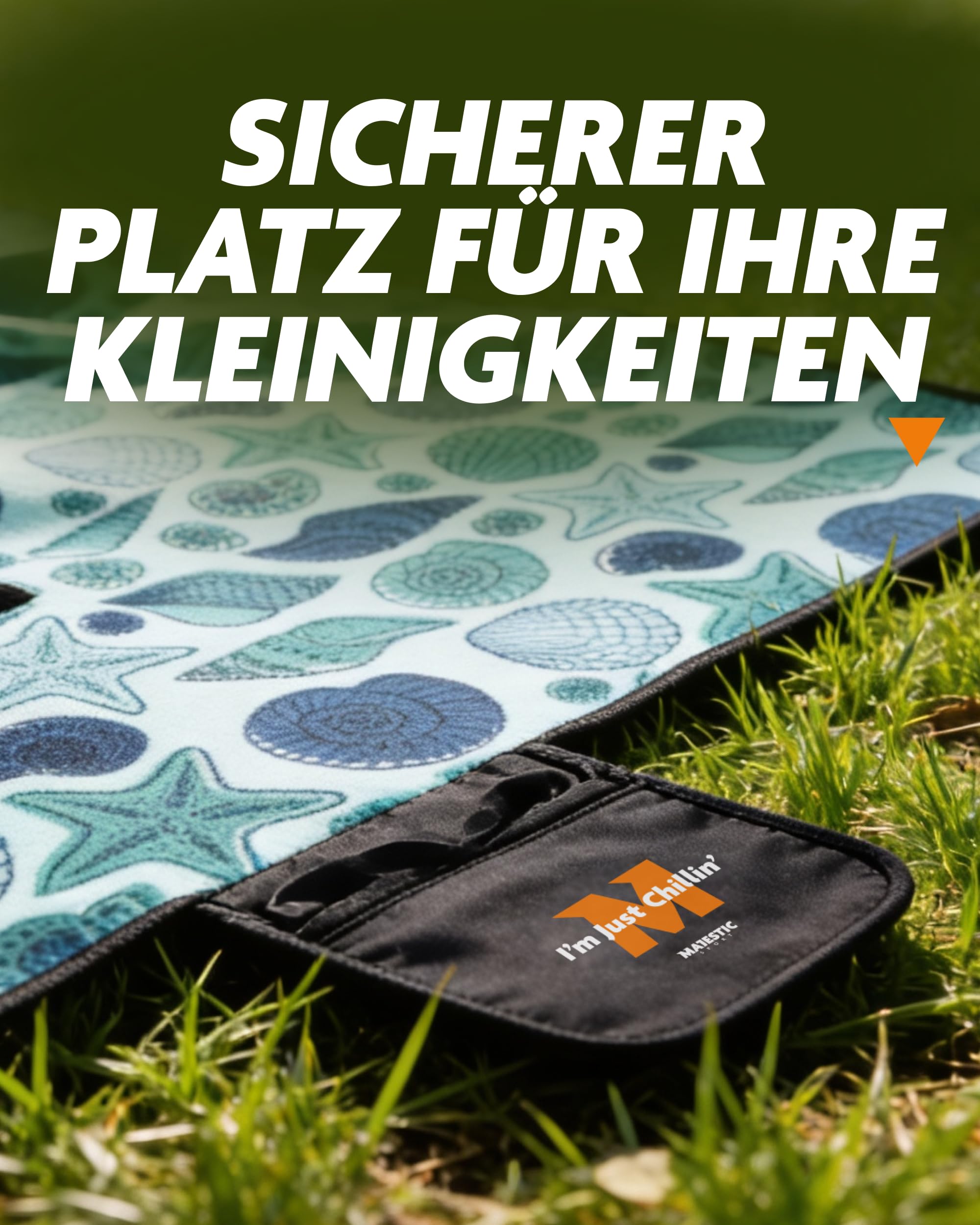 Picknickdecke 200x200 cm Wasserdicht & Sandfrei — Isolierte XXL Stranddecke für 4-6 Personen mit Tragegriff, Schultergurt, Reißverschlusstasche & 4 Erdankern, Campingdecke. Shelly.