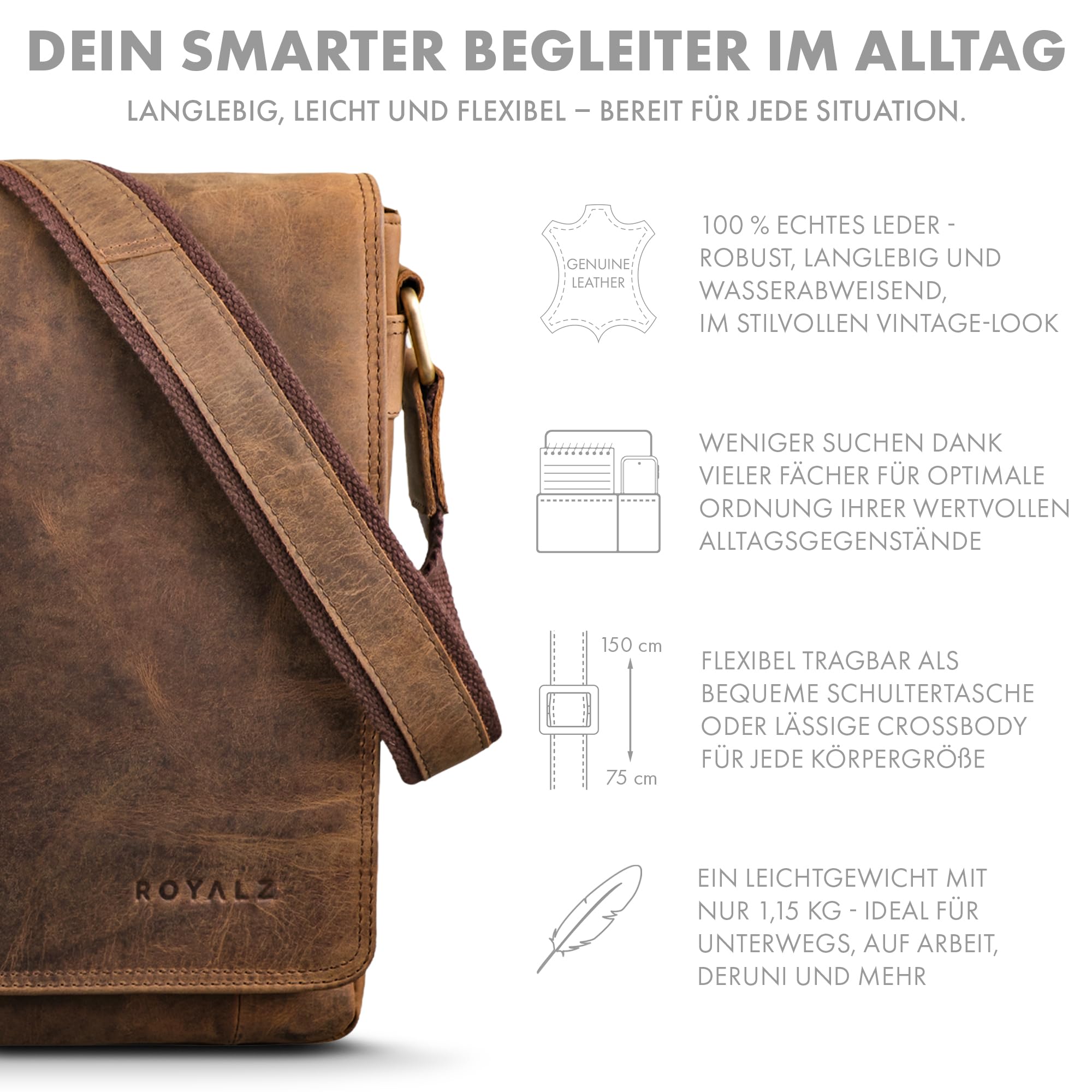 ROYALZ "New Jersey Borsa Porta PC 13-15.6 pollici Uomo Pelle a tracolla – Cartella Ventiquattrore in Vera Pelle – Grande Borsa Portadocumenti Uomi