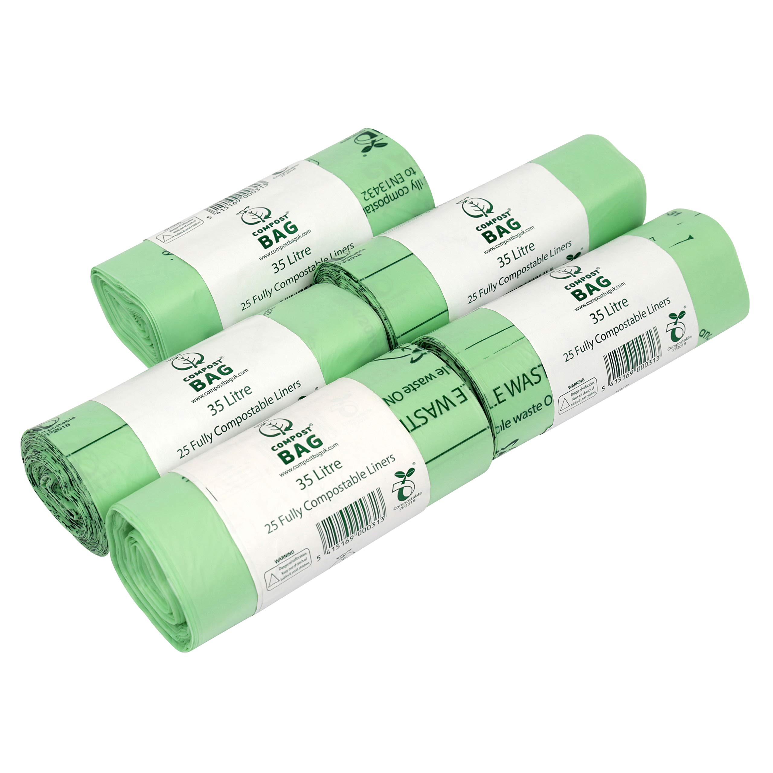 35/40 Litre x 125 Compostable Bags - Compost Bag Kitchen Food Waste Compost Liners 35/40L - EN 13432 - Bin Bags with Composting Guide 35L 40L