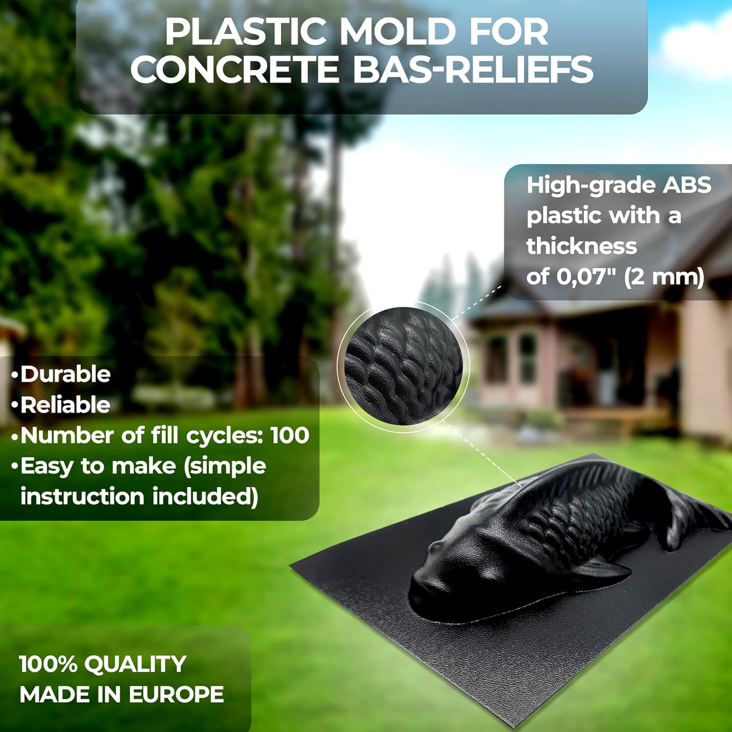1 3D Fish Cement Molds Plastic ABS 2mm & 3 pcs Turtle Stepping Stone Mold Cement Molds for Garden Concrete Plastic ABS 2mm