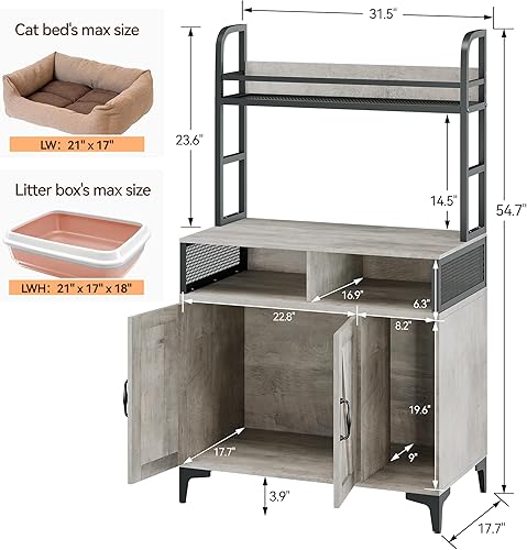 Miniatura 3 de Fulvari Caja de arena oculta para gatos con almacenamiento de estantes, gran caja de arena de madera para gatos, muebles ocultos con almacenamiento,