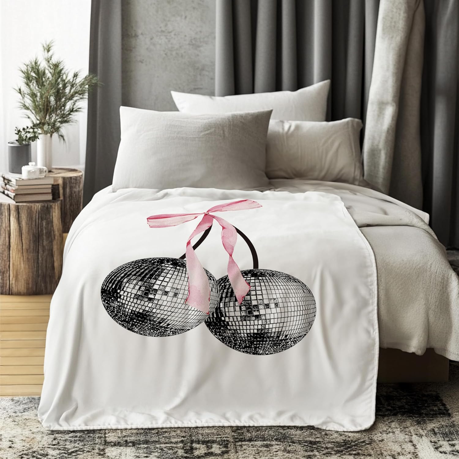 Pink Bow Disco Blanket for Couch, Bed, Sofa - Preppy Throw for Girls & Women - Cute Girly Decor - 50x60 Inches